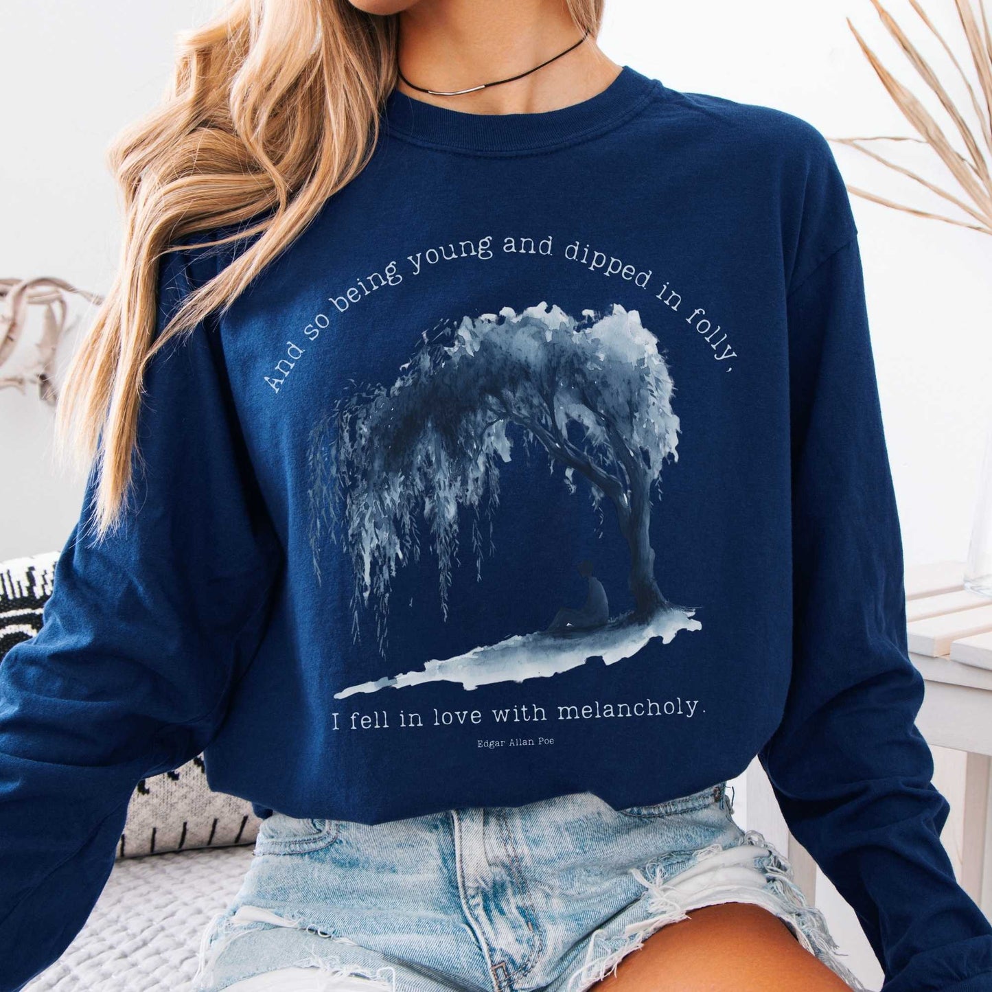 Long-sleeve True Navy / S So Being Young Edgar Allan Poe Long Sleeved Shirt The Mystic Eden