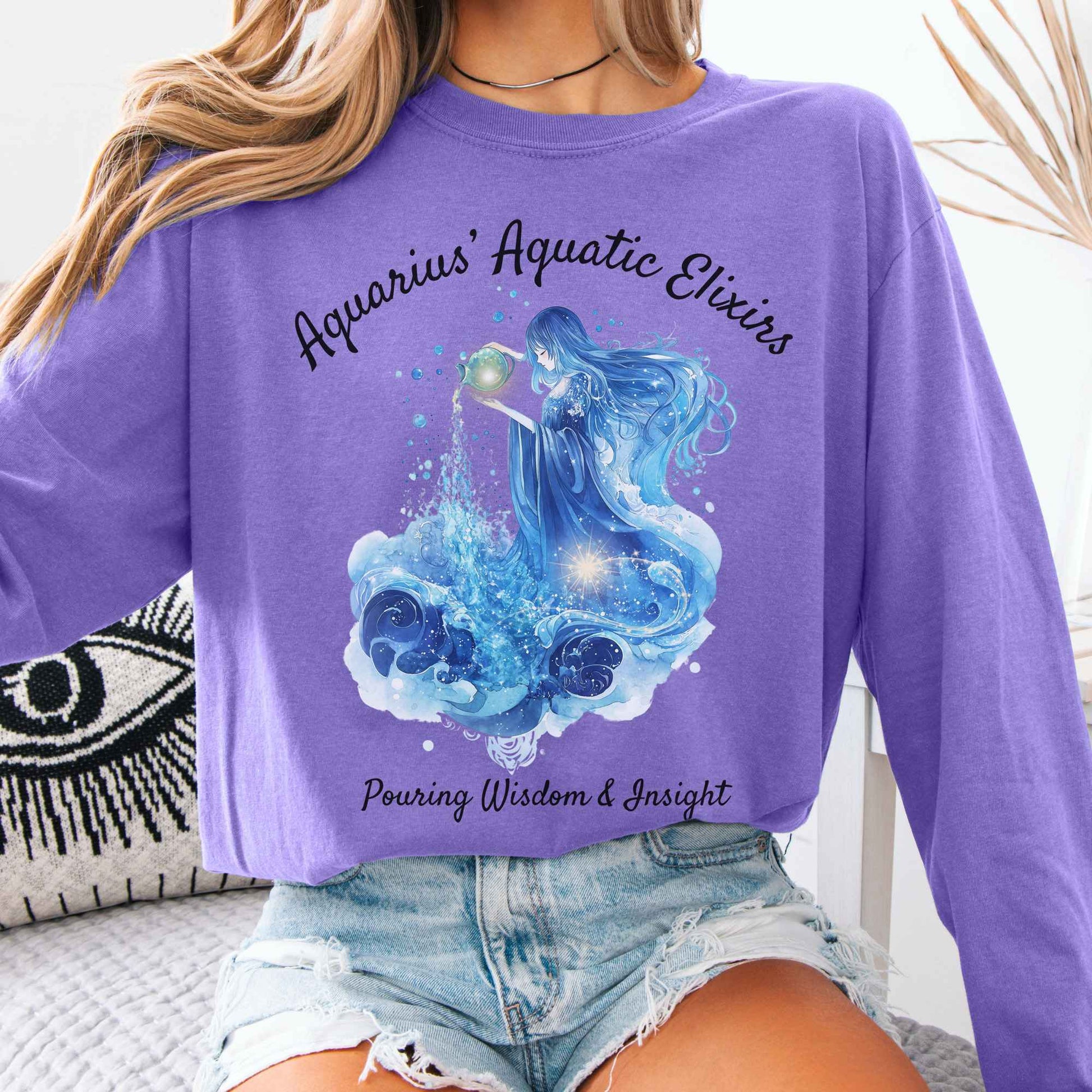 Long-sleeve Violet / S Aquarius Aquatic Elixirs Zodiac Long Sleeve Tee The Mystic Eden