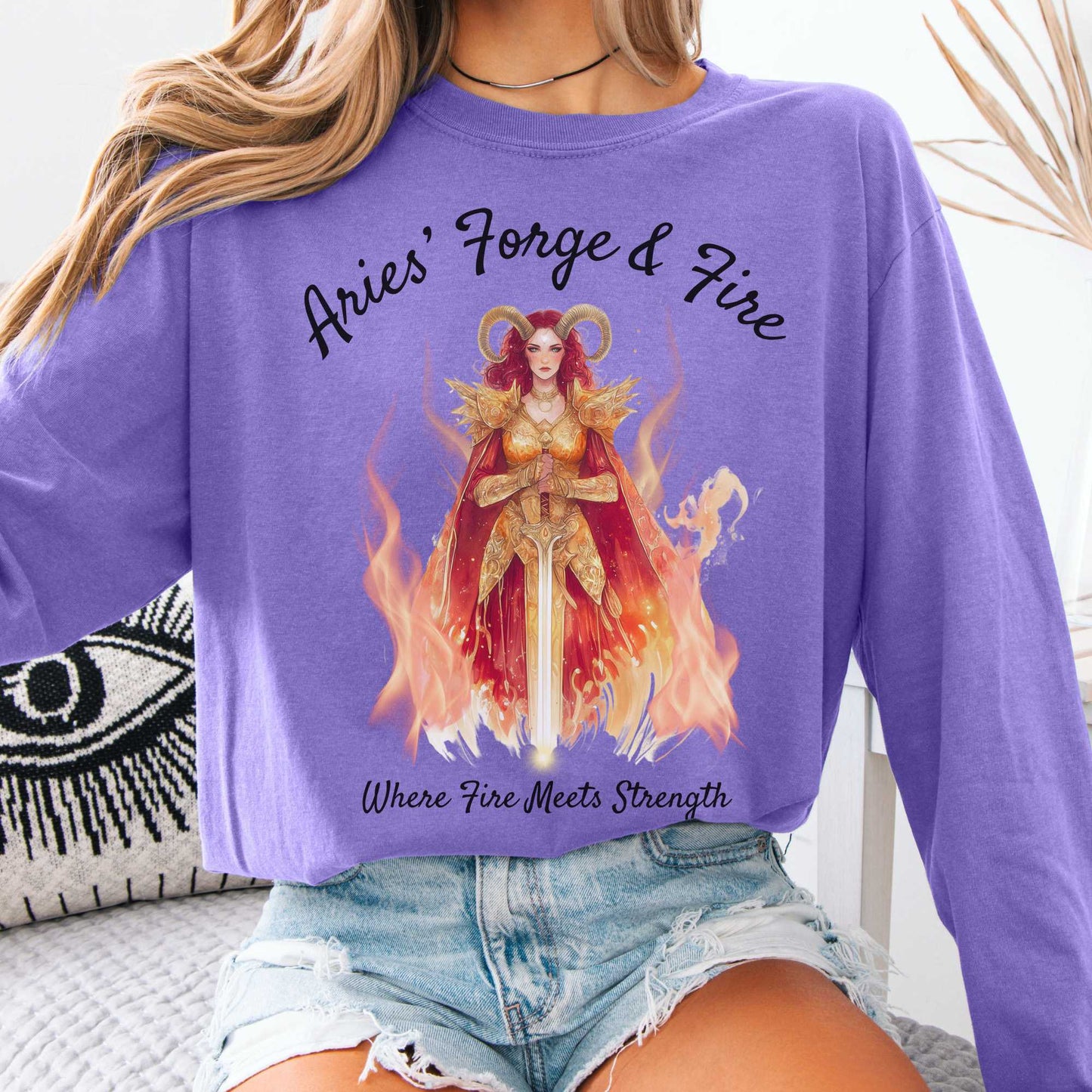 Long-sleeve Violet / S Aries' Forge & Fire Zodiac Long Sleeve Tee The Mystic Eden