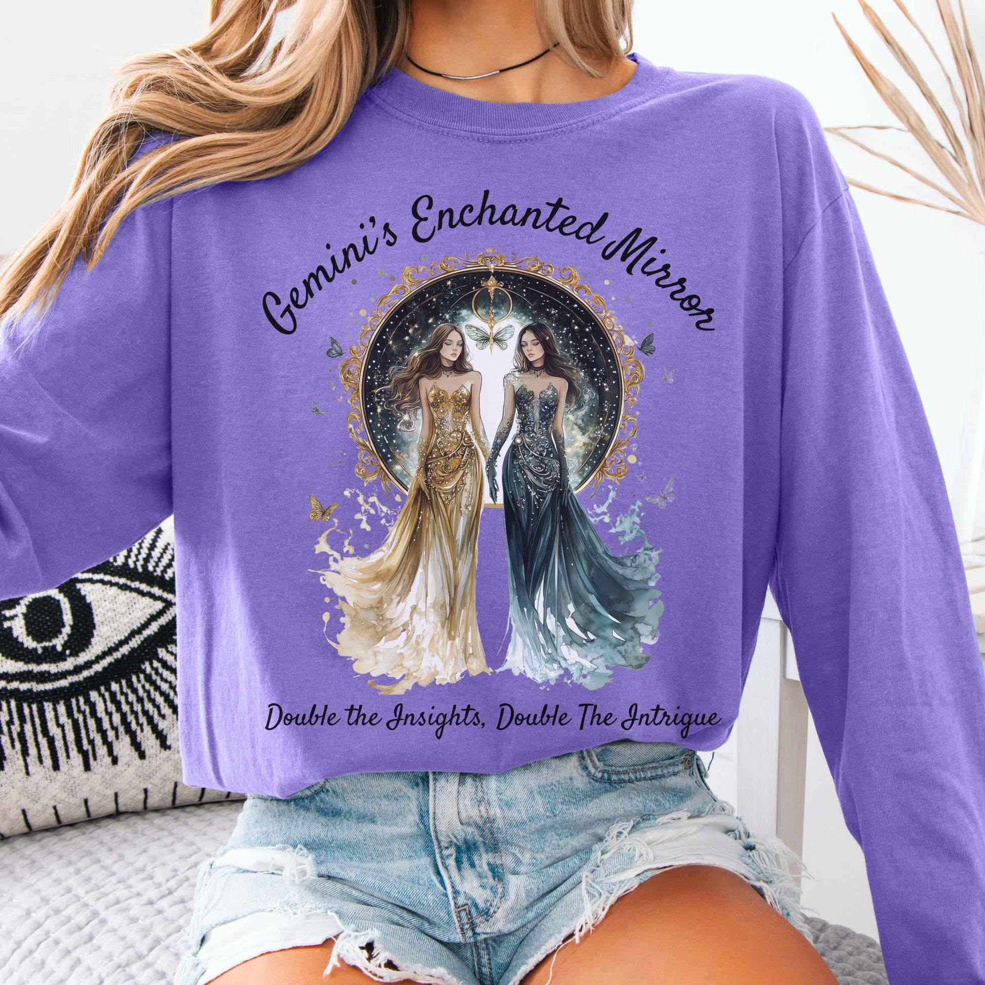 Long-sleeve Violet / S Gemini's Enchanted Mirror Zodiac Long Sleeve Shirt The Mystic Eden
