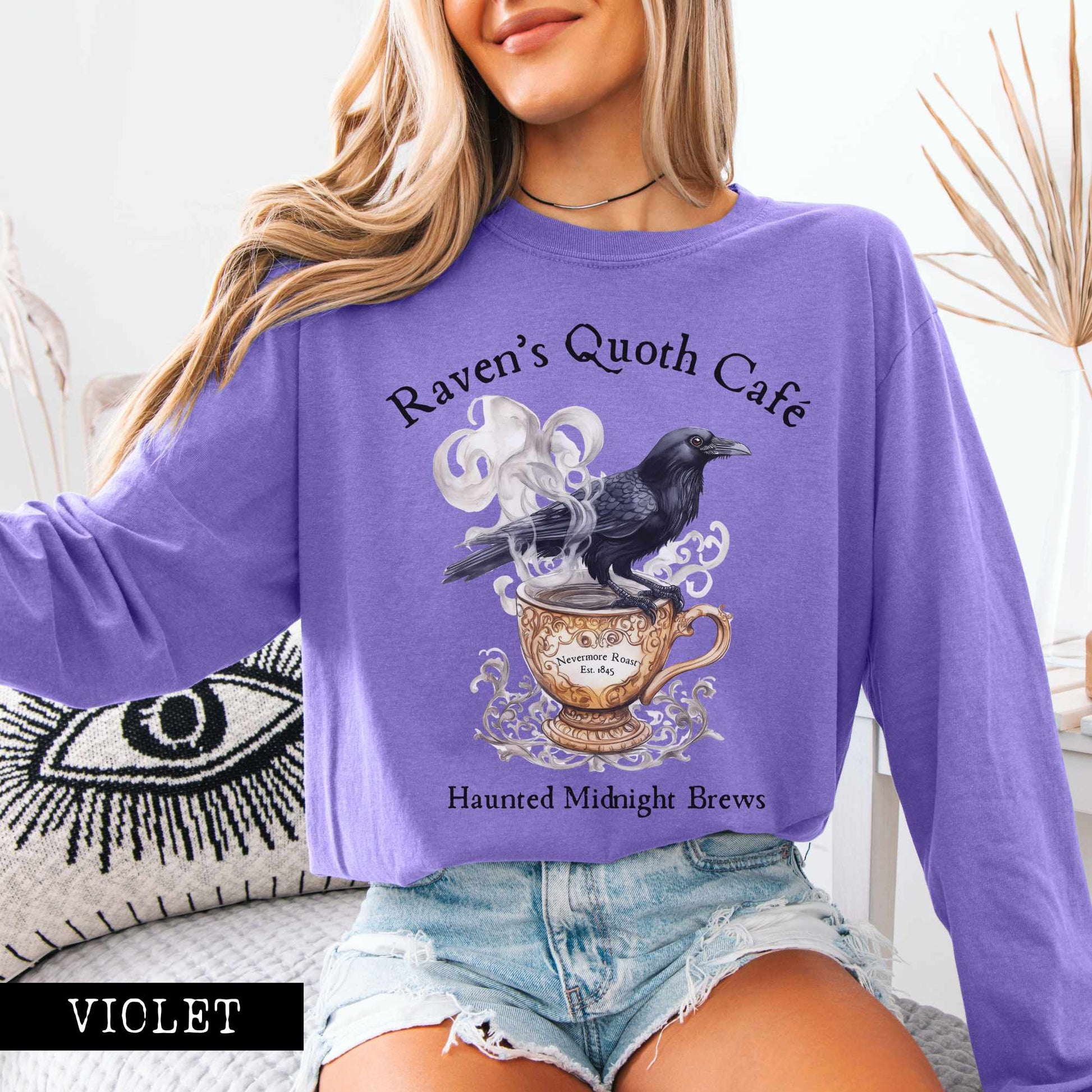 Long-sleeve Violet / S Raven's Quoth Cafe Long Sleeved Shirt The Mystic Eden
