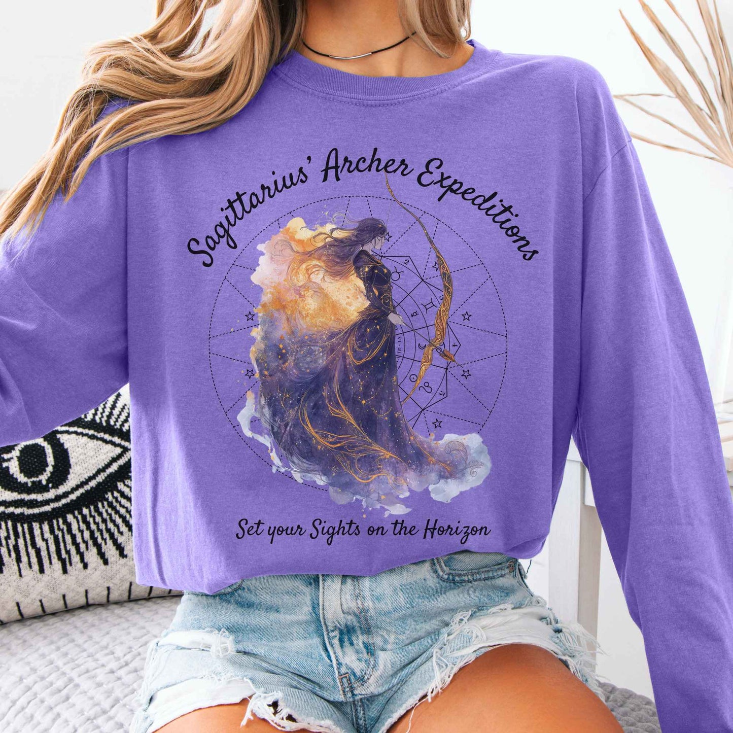 Long-sleeve Violet / S Sagittarius' Archer Expeditions Zodiac Long Sleeve Tee The Mystic Eden
