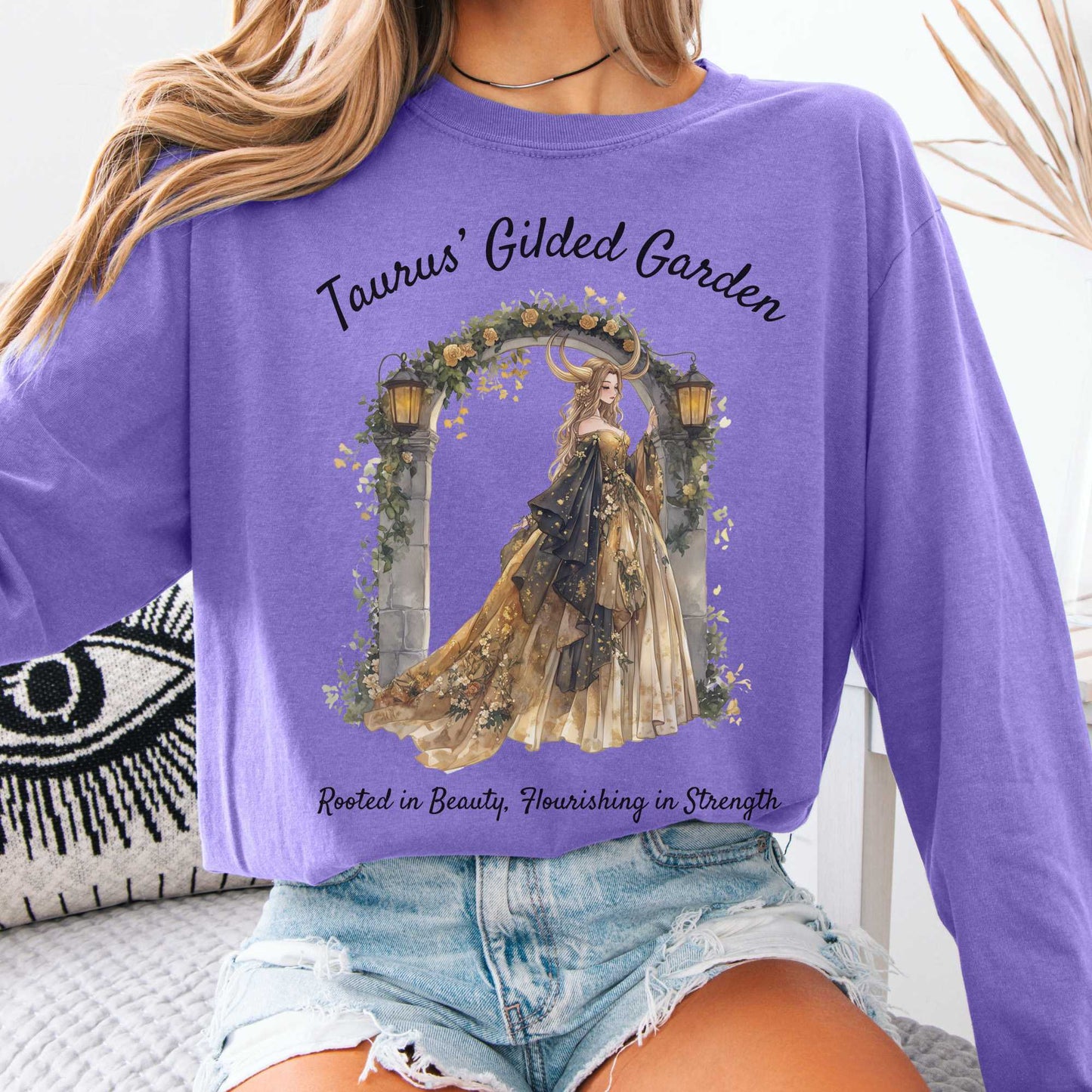Long-sleeve Violet / S Taurus's Gilded Garden Zodiac Long Sleeve Shirt The Mystic Eden