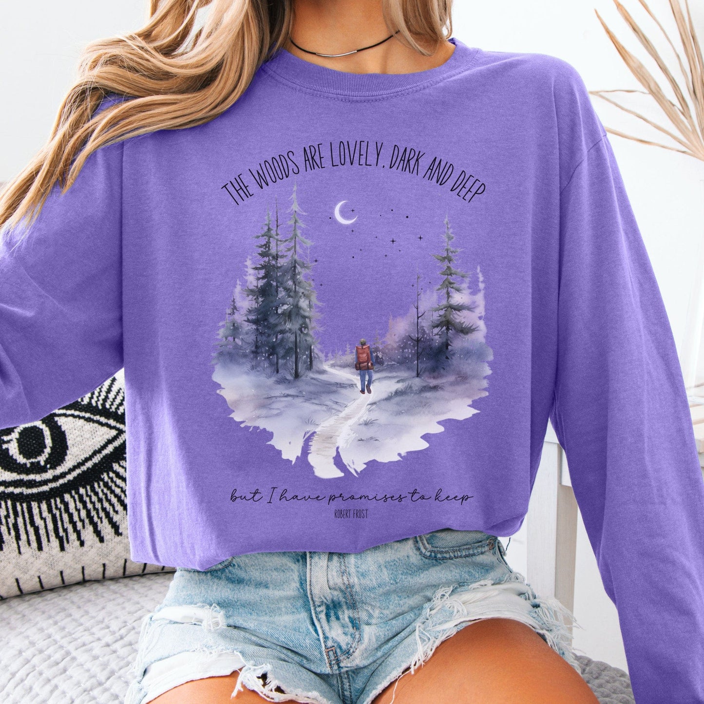 Long-sleeve Violet / S The Woods Are Lovely Dark And Deep Robert Frost Long Sleeve The Mystic Eden