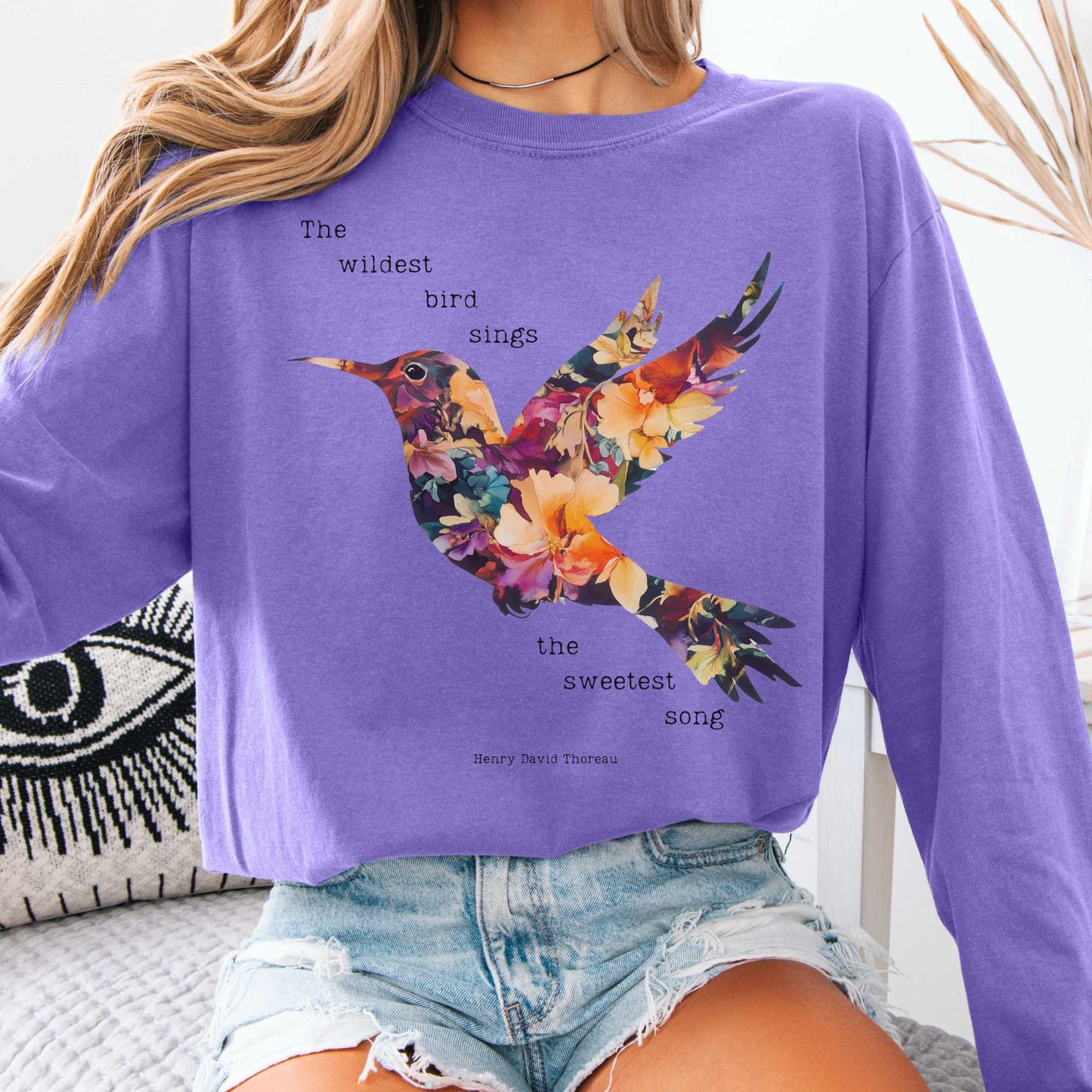 Long-sleeve Violet / S Thoreau Shirt Long Sleeve Where The Wildest Bird Sings The Mystic Eden