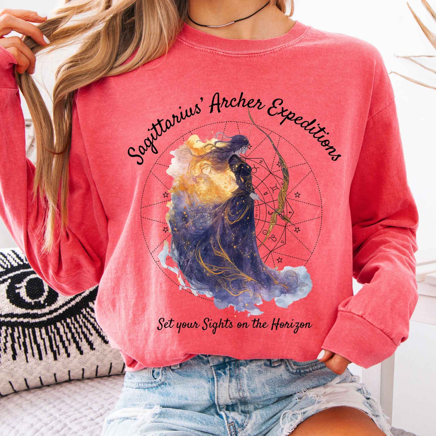 Long-sleeve Watermelon / S Sagittarius' Archer Expeditions Zodiac Long Sleeve Tee The Mystic Eden