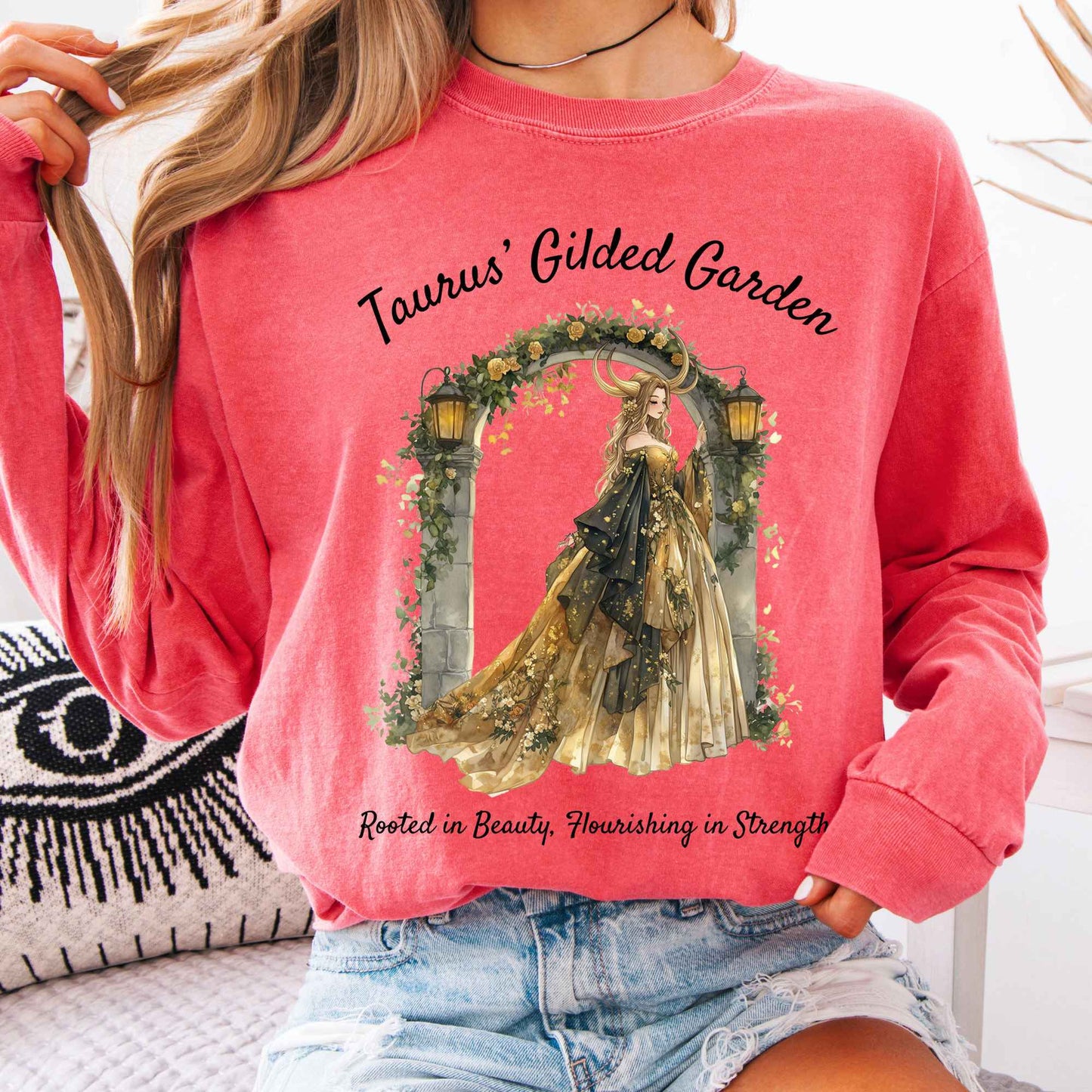 Long-sleeve Watermelon / S Taurus's Gilded Garden Zodiac Long Sleeve Shirt The Mystic Eden
