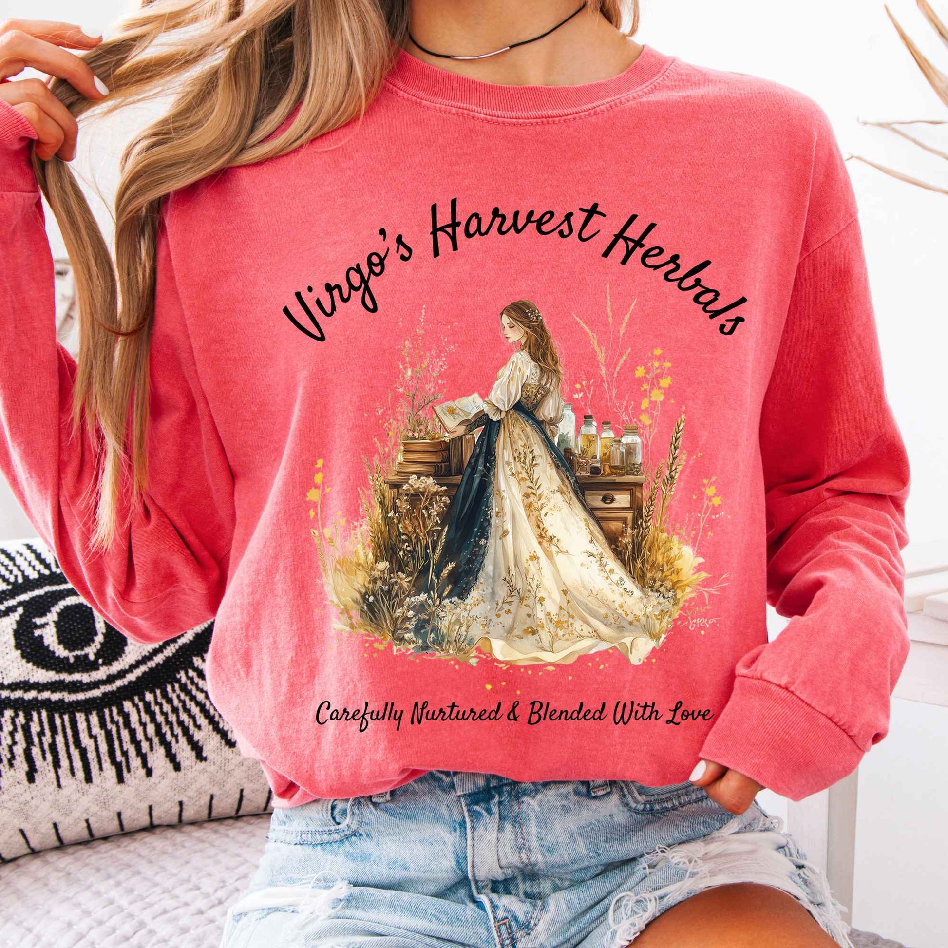 Long-sleeve Watermelon / S Virgo's Harvest Herbals Zodiac Long Sleeve Shirt The Mystic Eden