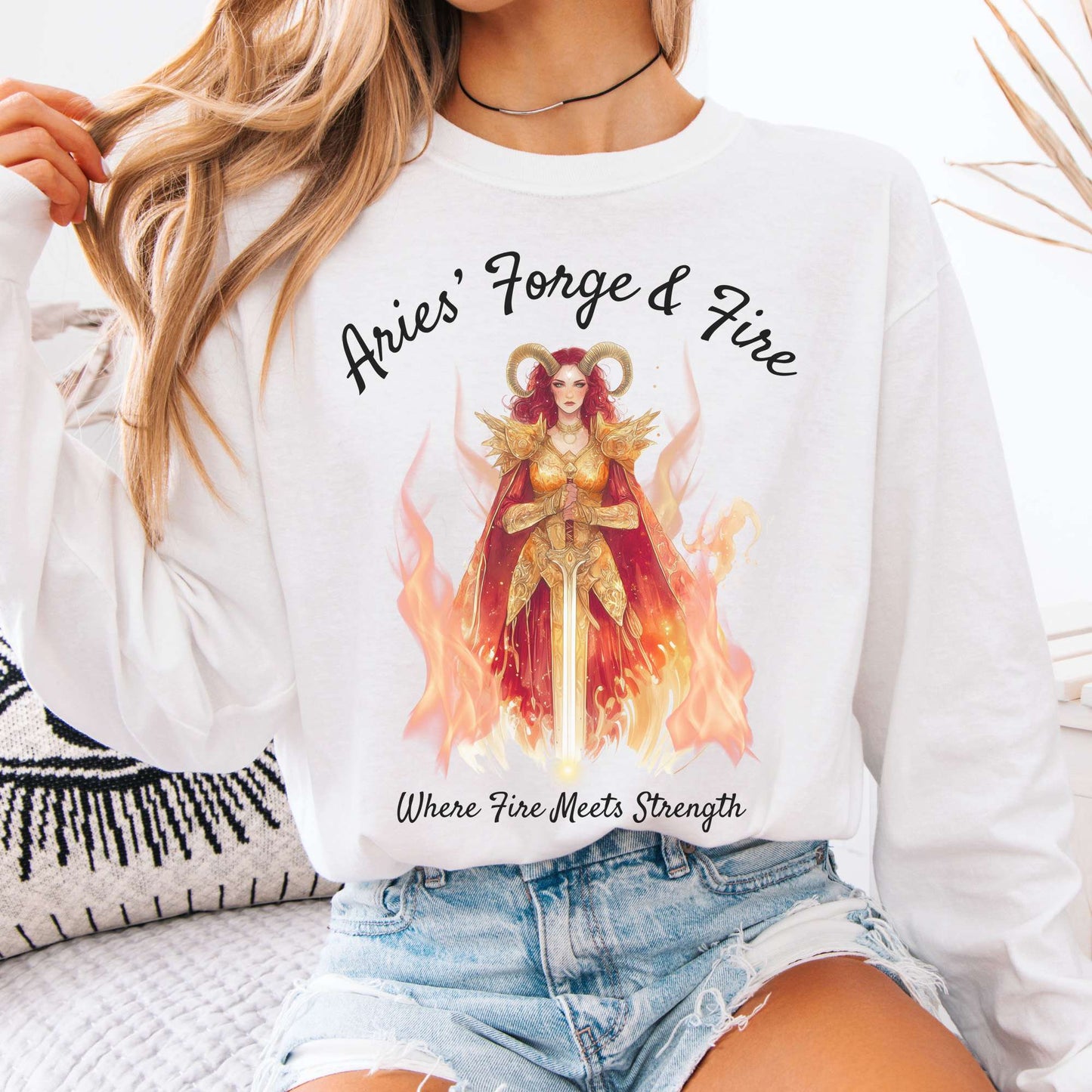 Long-sleeve White / S Aries' Forge & Fire Zodiac Long Sleeve Tee The Mystic Eden