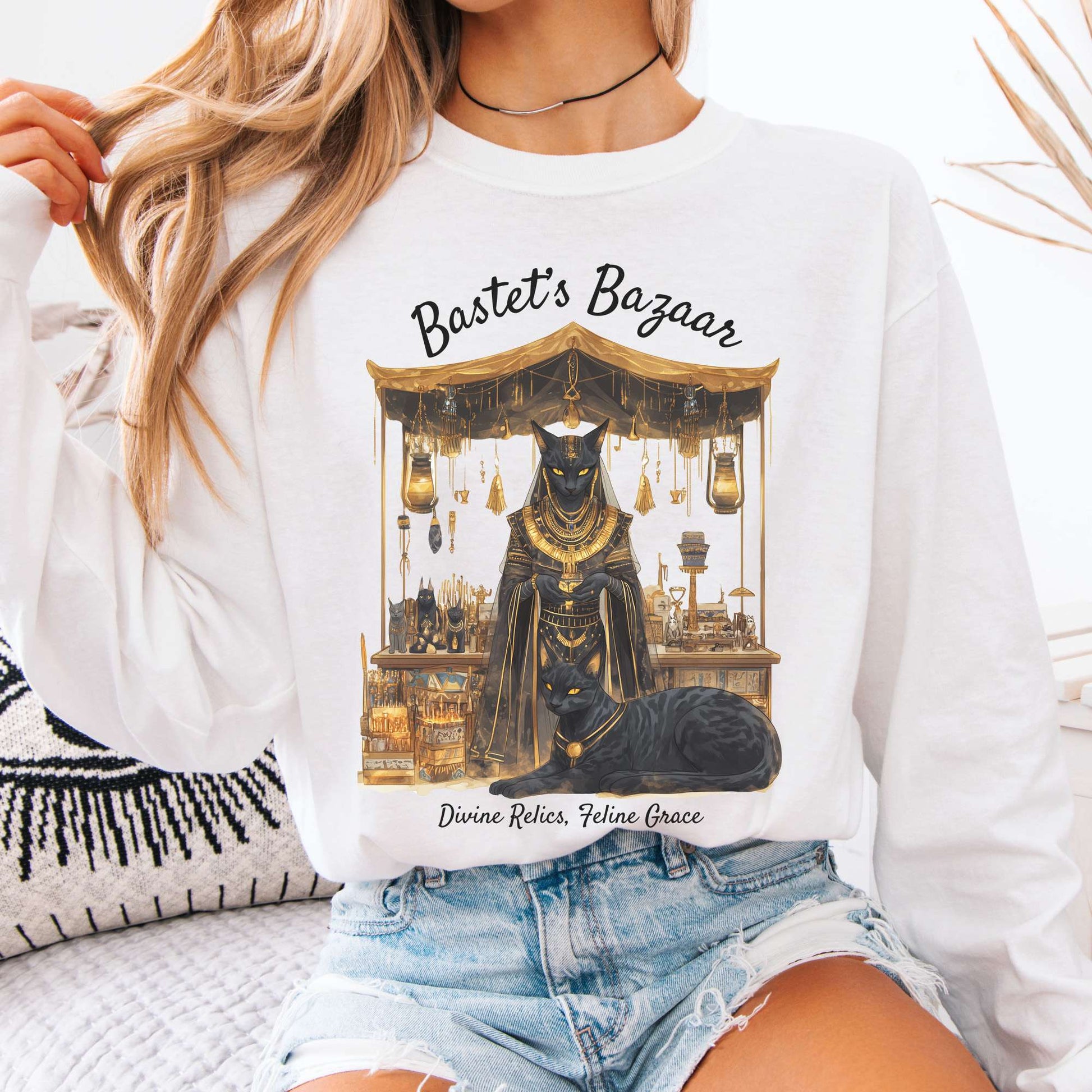 Long-sleeve White / S Bastet's Bazaar Goddess Long Sleeve Shirt The Mystic Eden