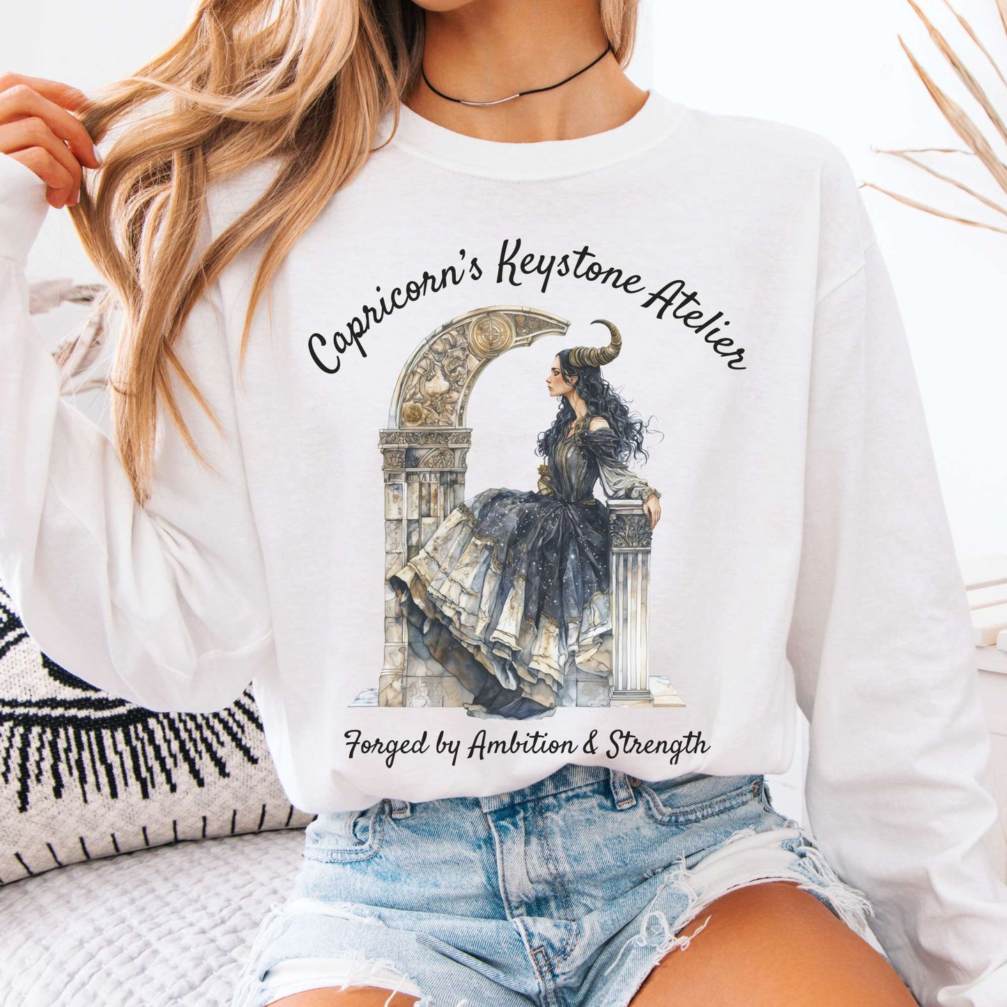 Long-sleeve White / S Capricorn's Keystone Atelier Zodiac Long Sleeve Shirt The Mystic Eden