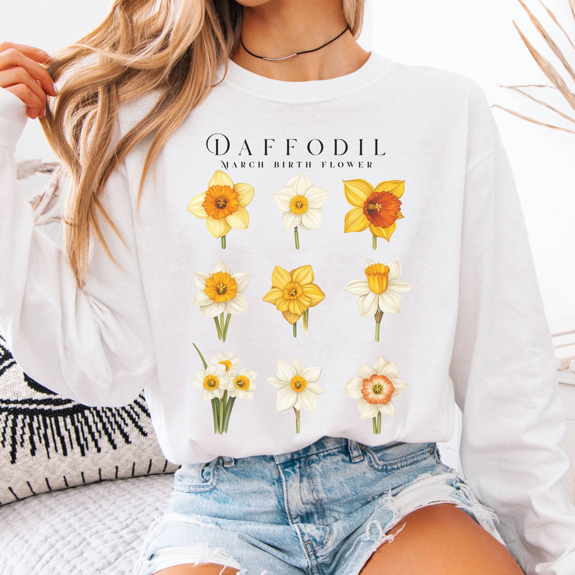 Long-sleeve White / S Daffodil March Birth Month Flower Long Sleeve Shirt The Mystic Eden