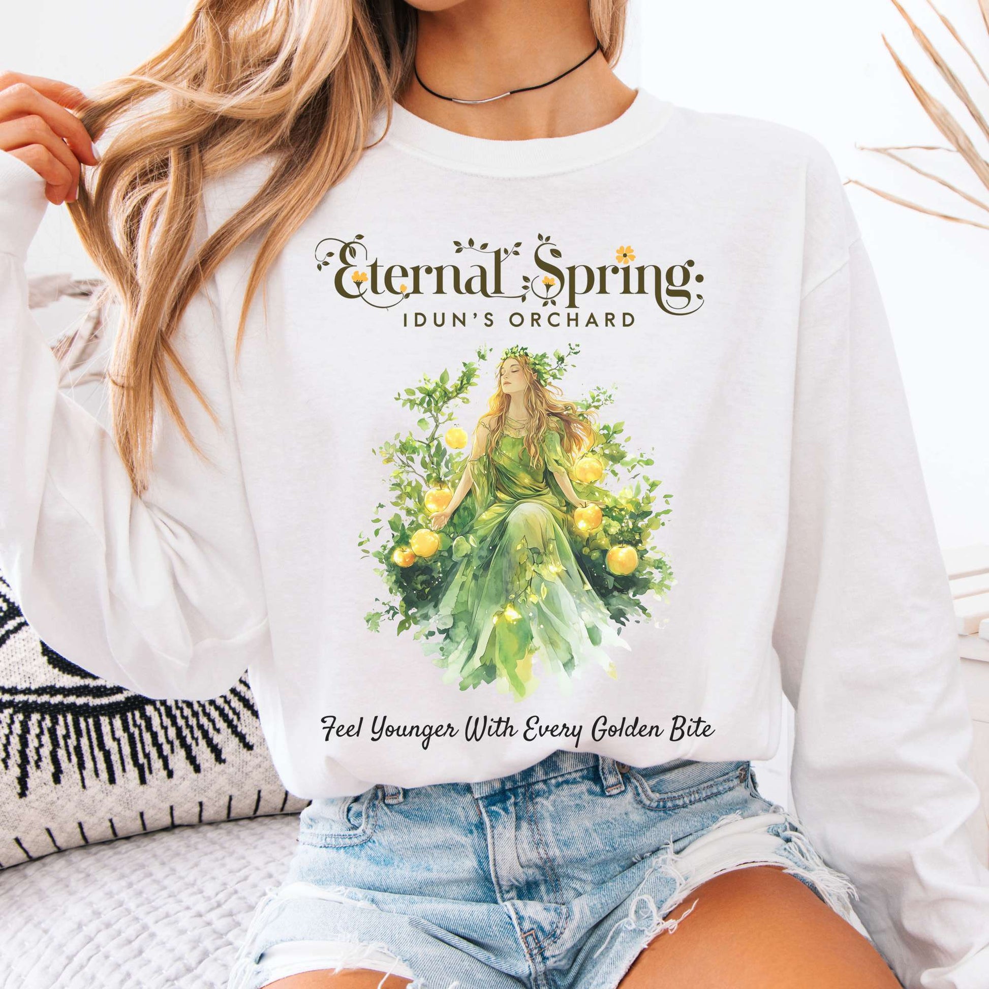 Long-sleeve White / S Eternal Spring Idun's Orchard Norse Goddess Long Sleeve Shirt The Mystic Eden