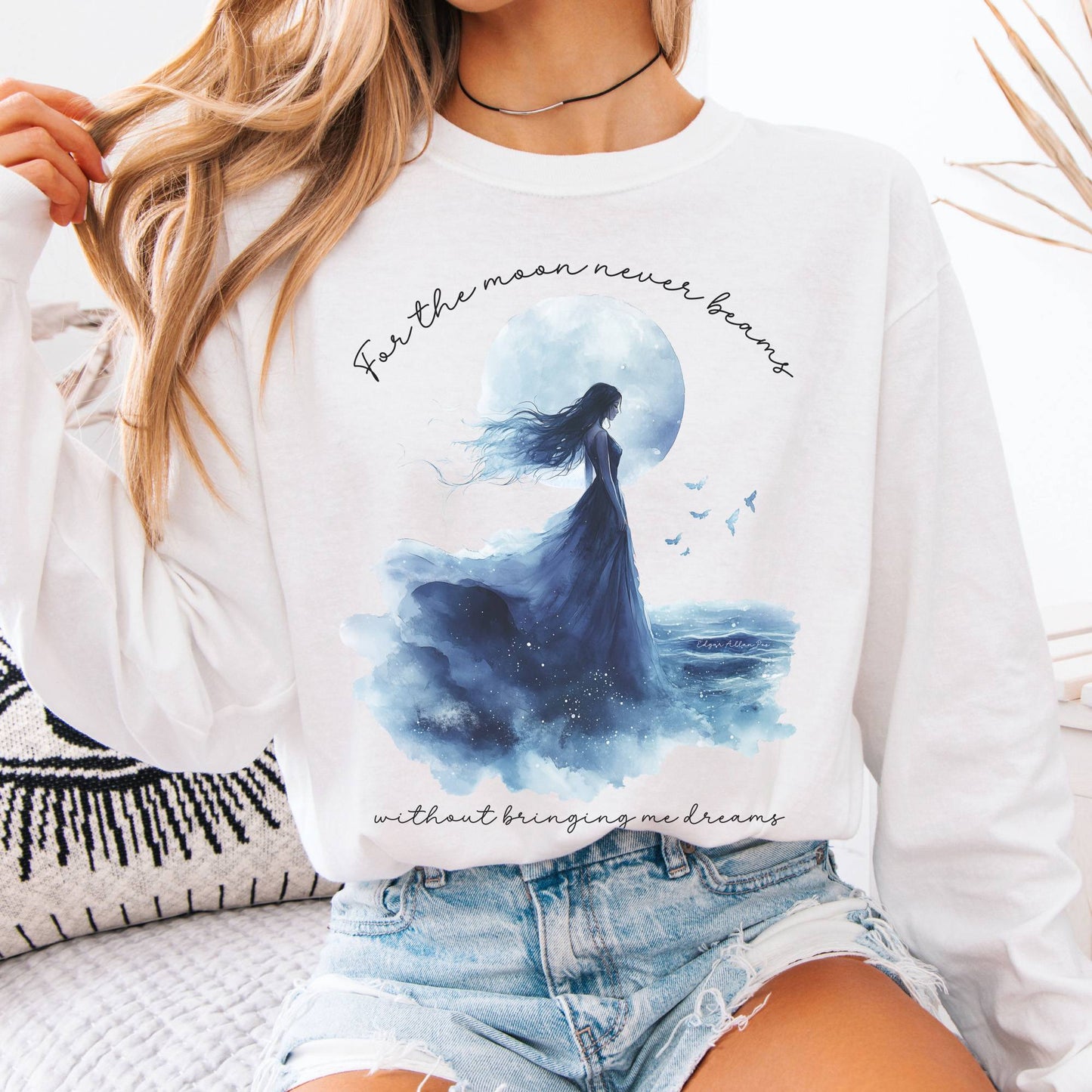 Long-sleeve White / S For The Moon Never Beams Without Bringing Me Dreams Edgar Allan Poe Long Sleeve Shirt The Mystic Eden