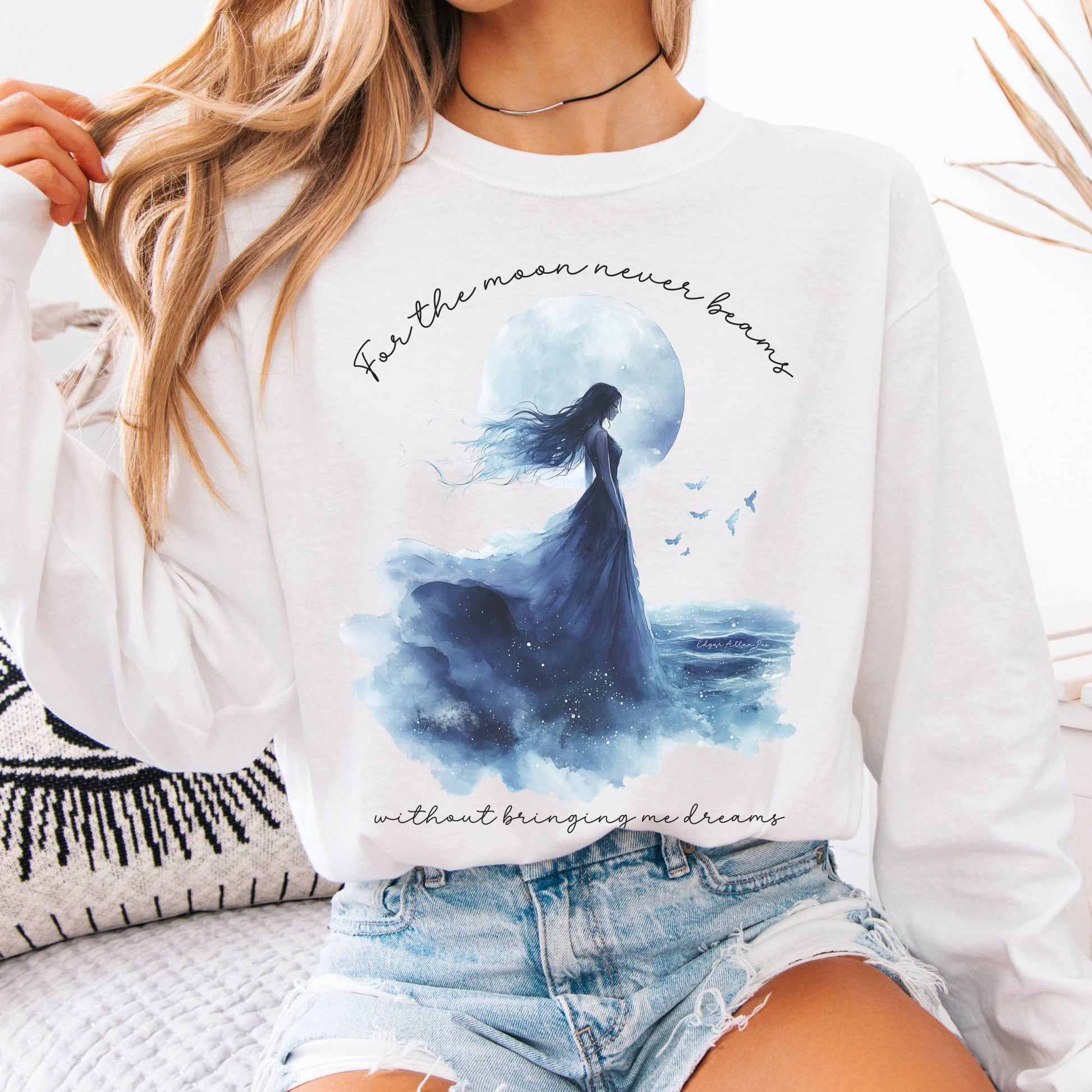 Long-sleeve White / S For The Moon Never Beams Without Bringing Me Dreams Edgar Allan Poe Long Sleeve Shirt The Mystic Eden