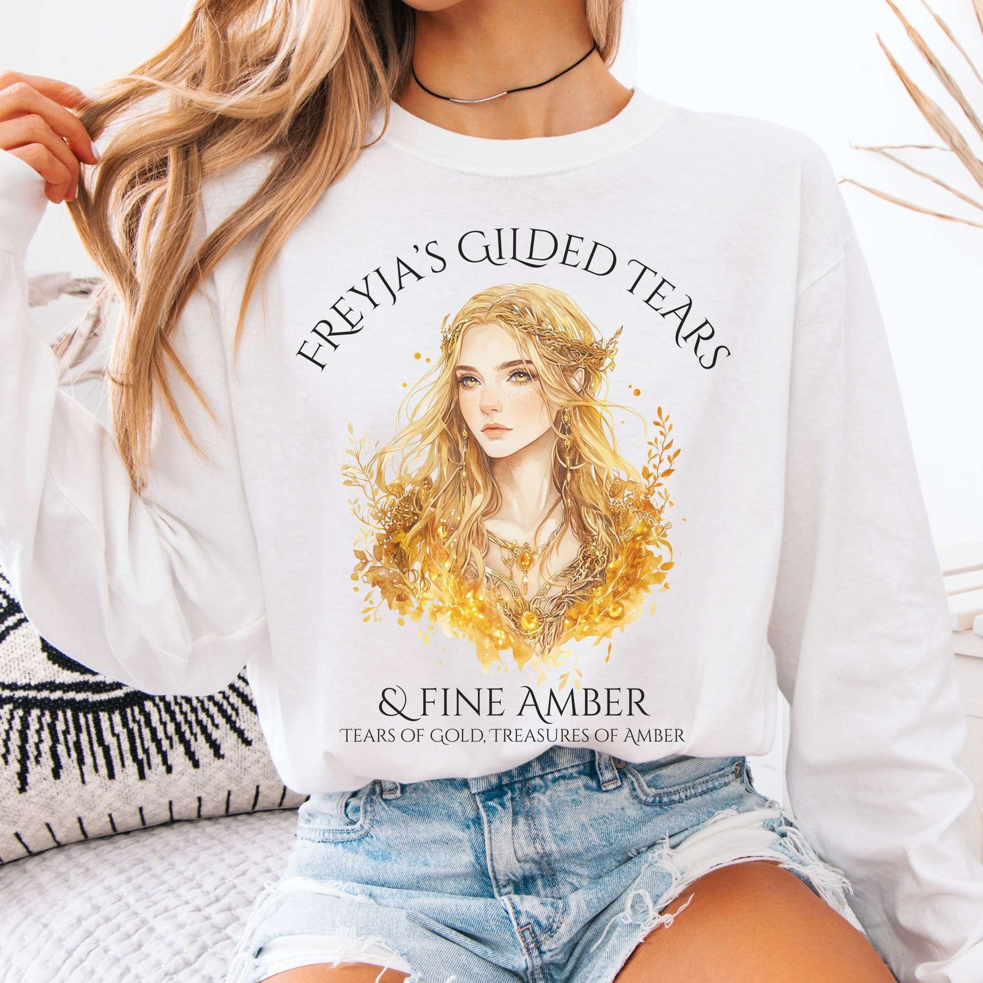 Long-sleeve White / S Freyja's Gilded Tears & Fine Amber Long Sleeve Shirt The Mystic Eden