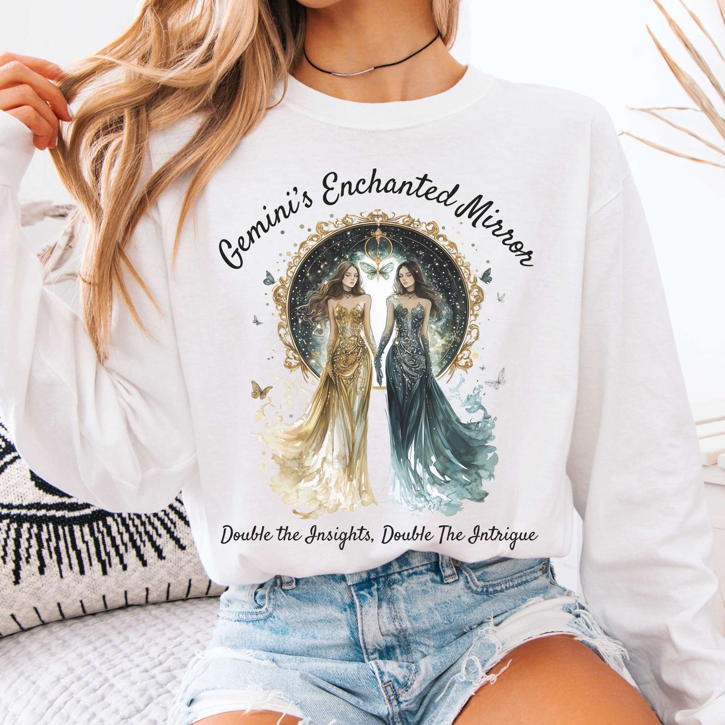 Long-sleeve White / S Gemini's Enchanted Mirror Zodiac Long Sleeve Shirt The Mystic Eden
