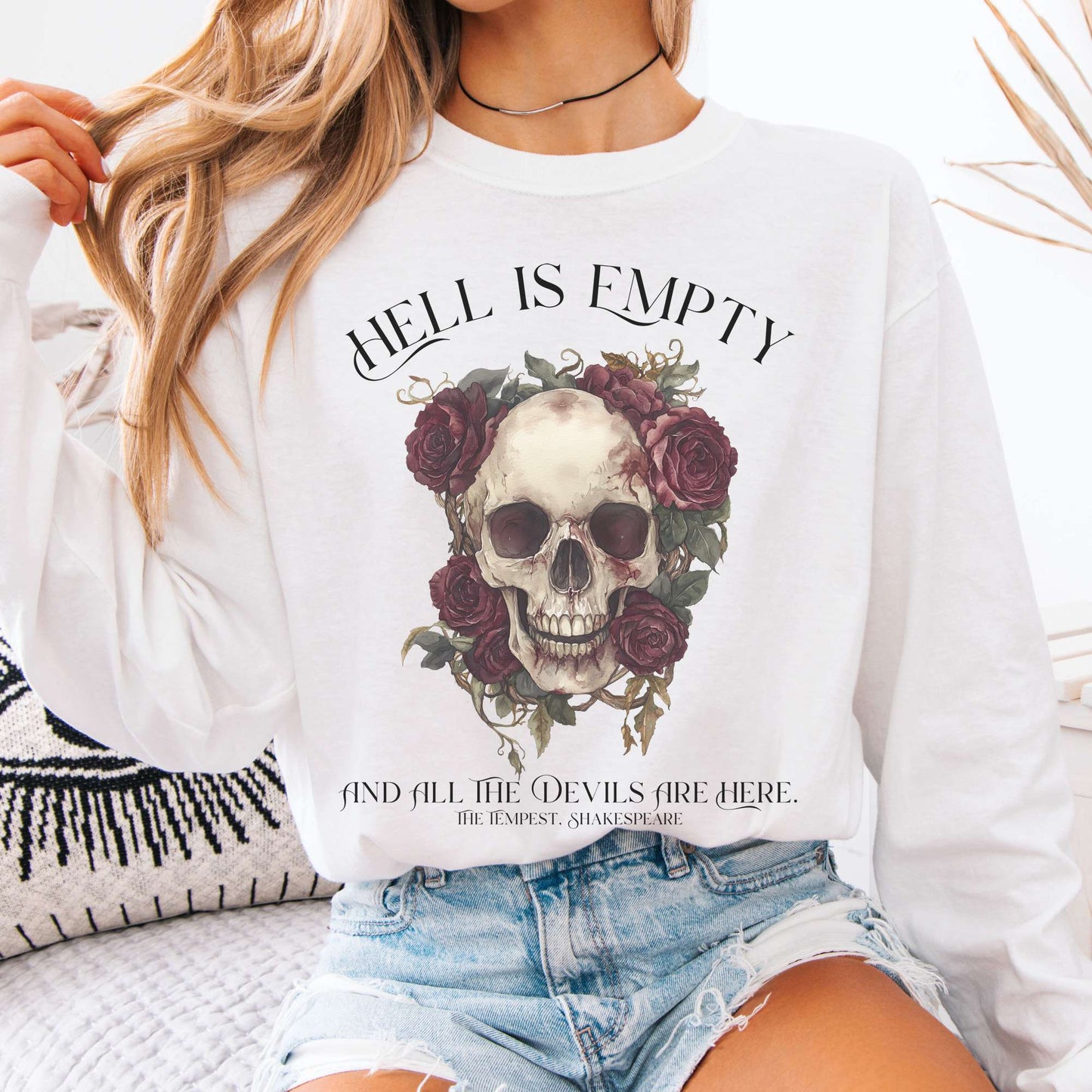 Long-sleeve White / S Hell Is Empty And All The Devils Are Here Shakespeare Long Sleeve Shirt The Mystic Eden
