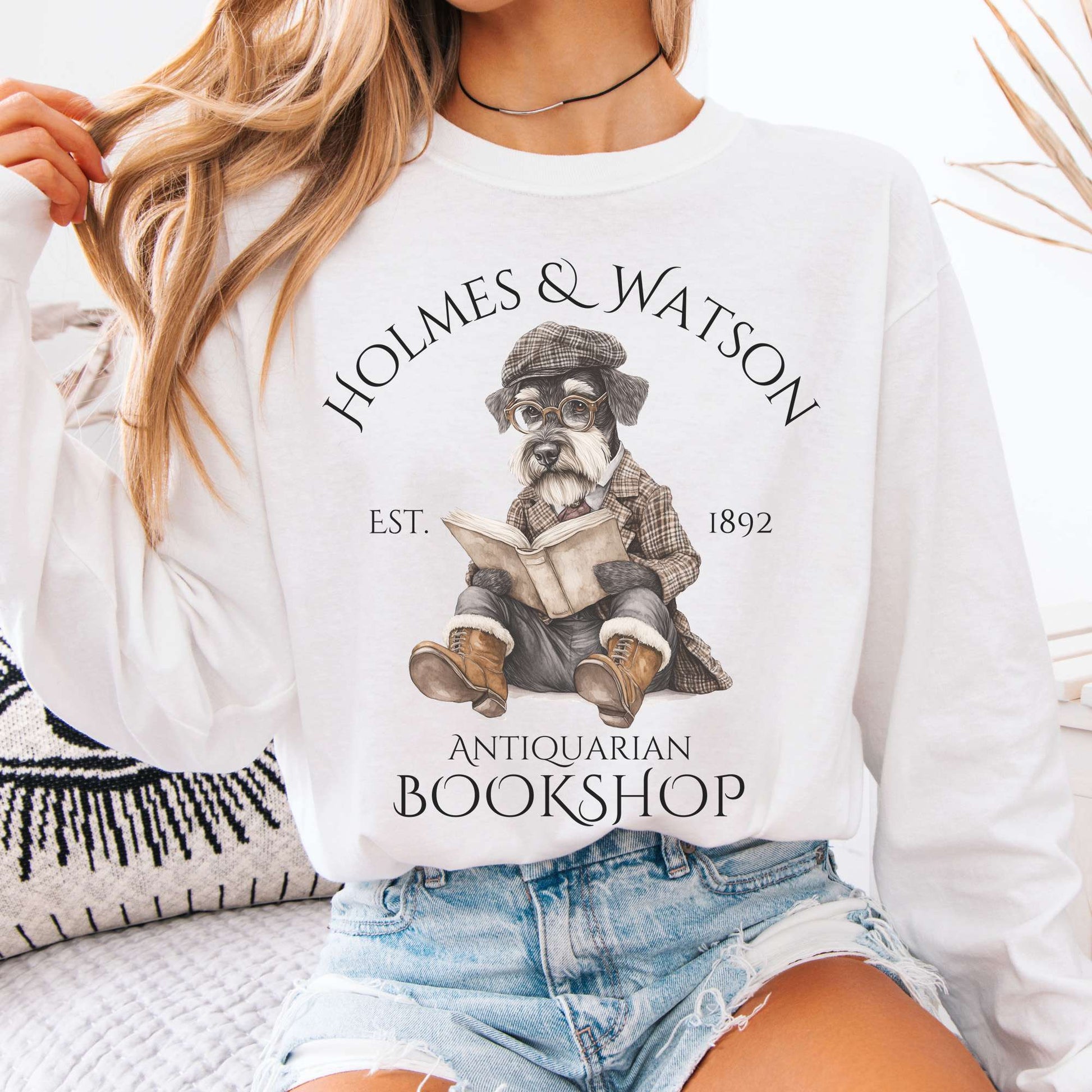Long-sleeve White / S Holmes & Watson Antiquarian Bookshop Sherlock Dog Version Long Sleeve Shirt The Mystic Eden