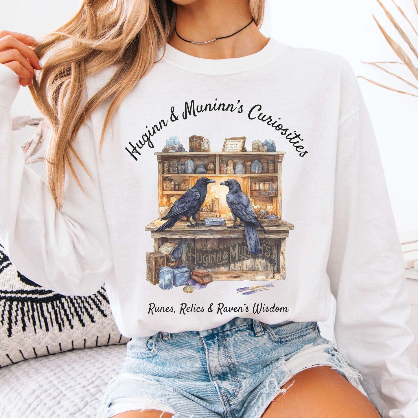 Long-sleeve White / S Huginn & Muninn's Curiosities Norse Gods Long Sleeve Shirt The Mystic Eden