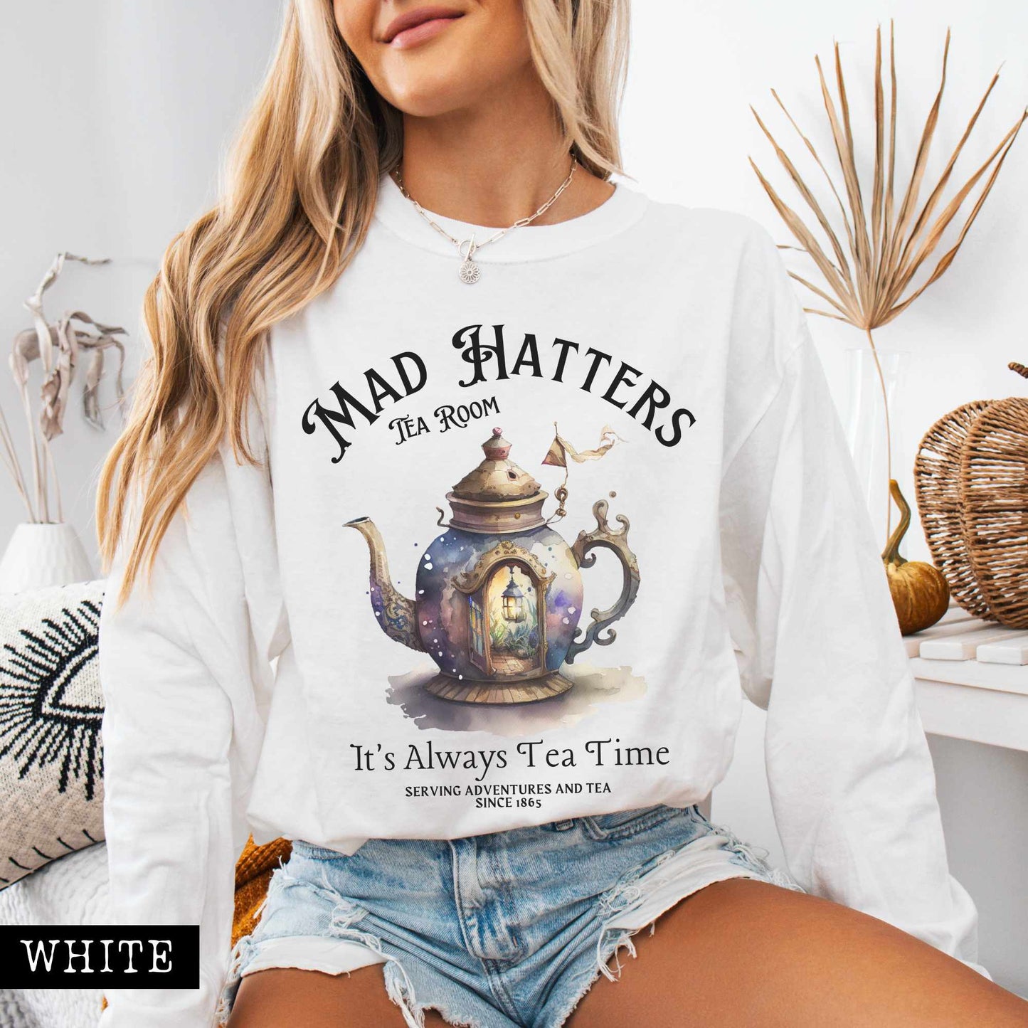 Long-sleeve White / S It's Always Tea Time - Mad Hatters Tea Room Long Sleeved Shirt The Mystic Eden
