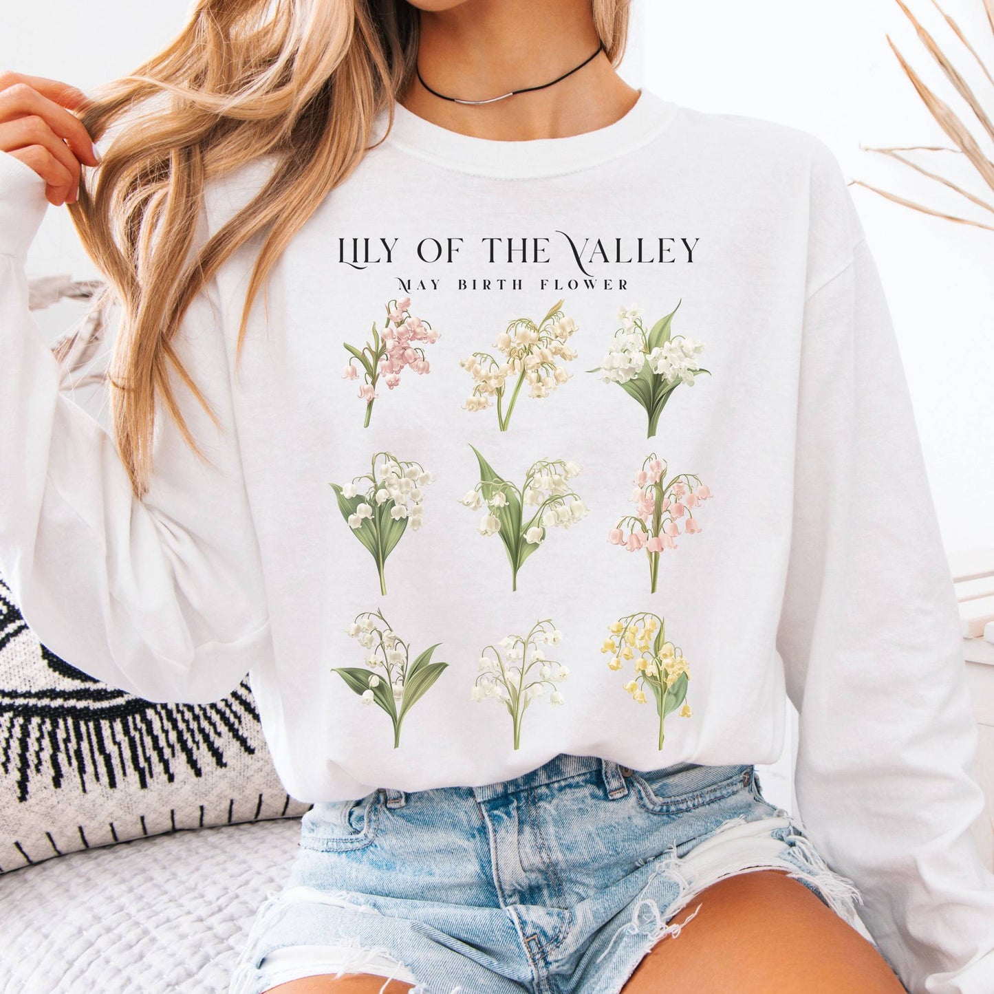 Long-sleeve White / S Lily of The Valley May Birth Month Flower Long Sleeve Shirt The Mystic Eden