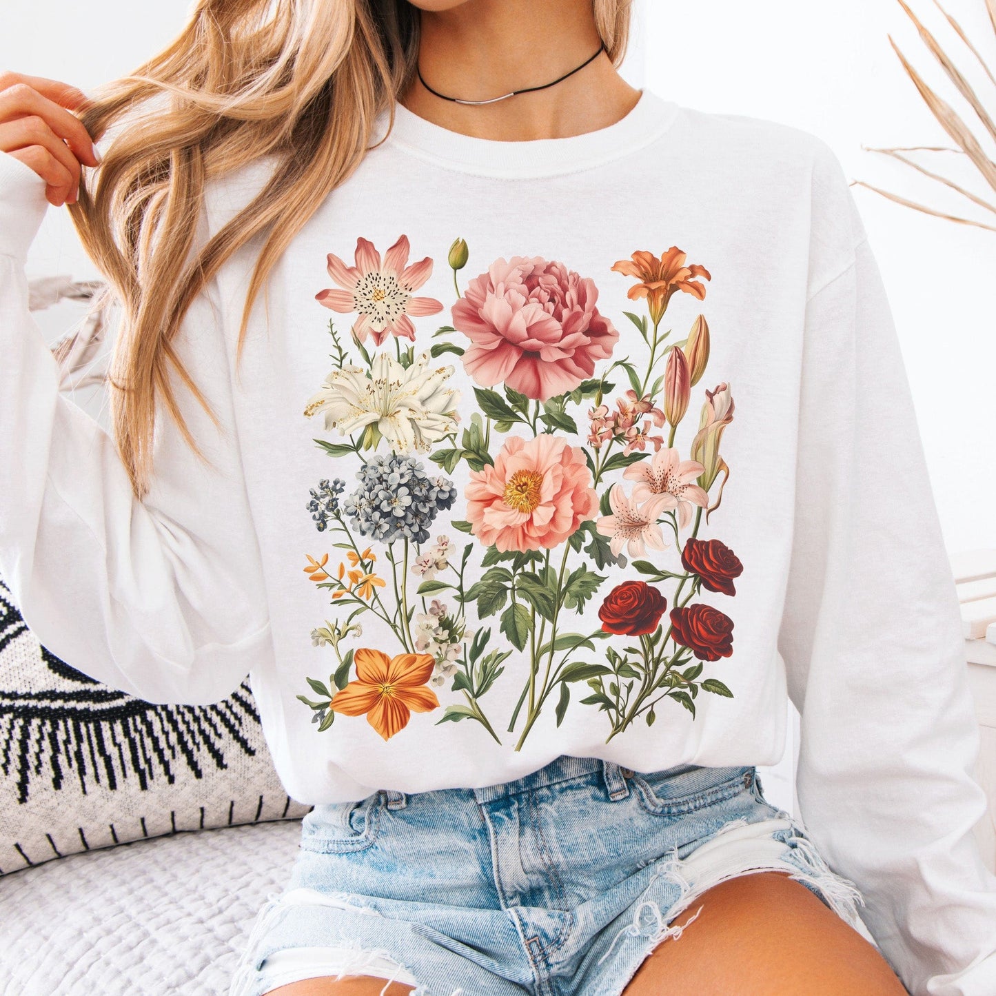 Long-sleeve White / S Mixed Florals Long Sleeve Shirt The Mystic Eden