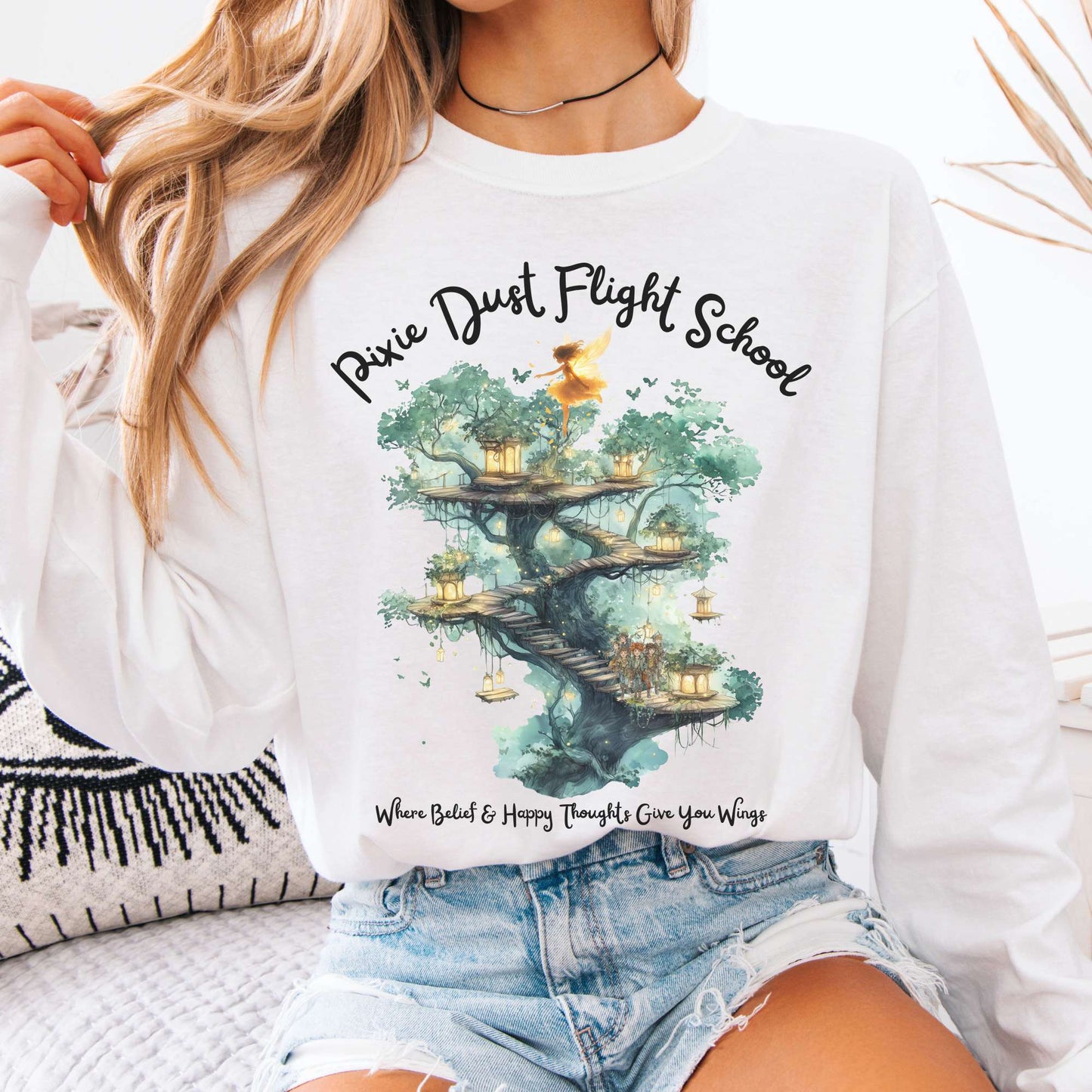 Long-sleeve White / S Pixie Dust Flight School Peter Pan Long Sleeve Shirt The Mystic Eden