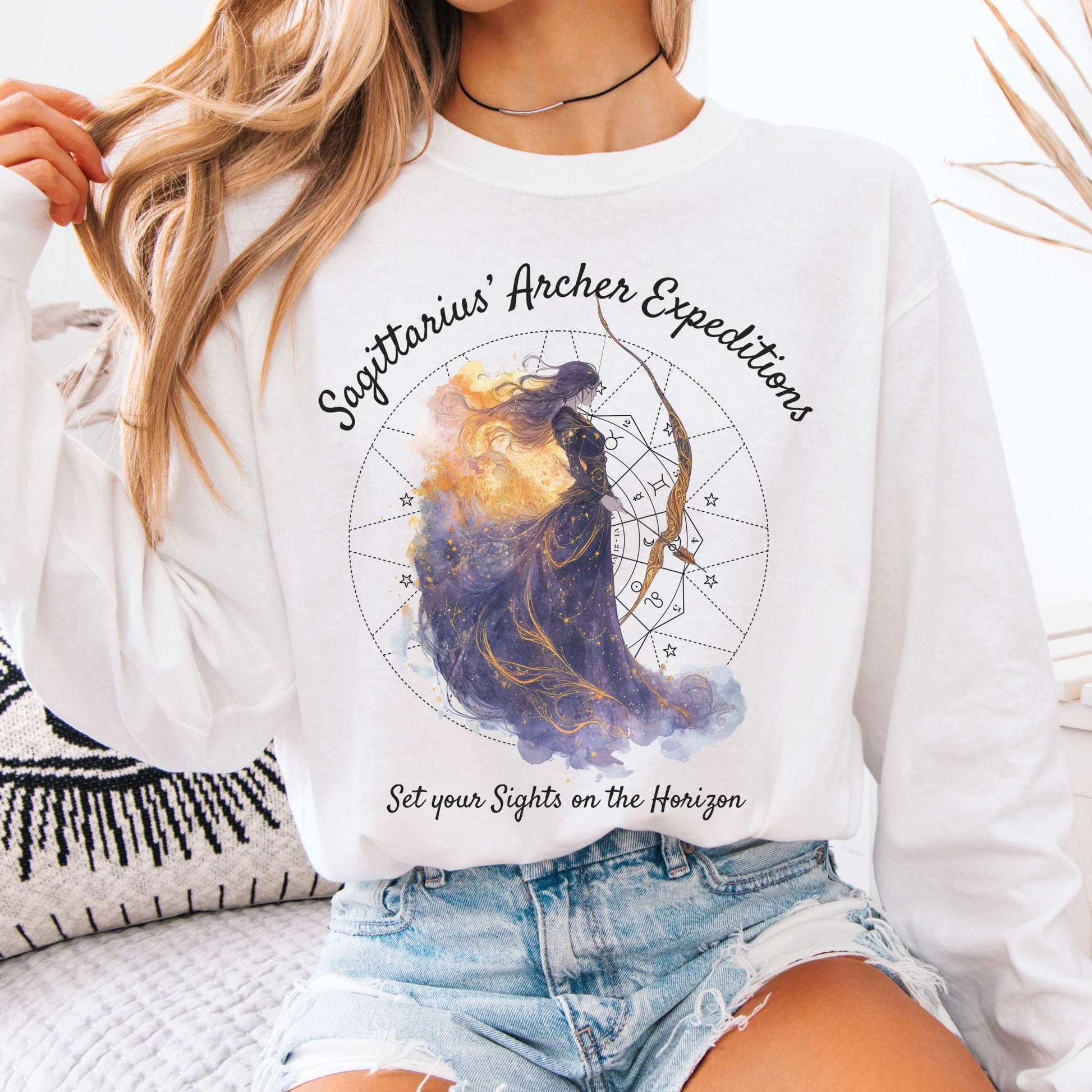 Long-sleeve White / S Sagittarius' Archer Expeditions Zodiac Long Sleeve Tee The Mystic Eden