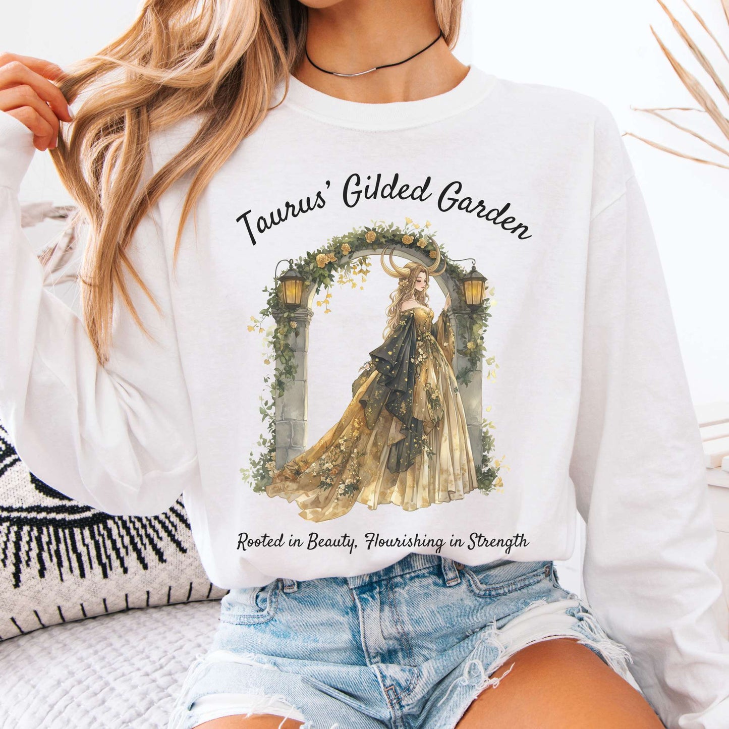 Long-sleeve White / S Taurus's Gilded Garden Zodiac Long Sleeve Shirt The Mystic Eden