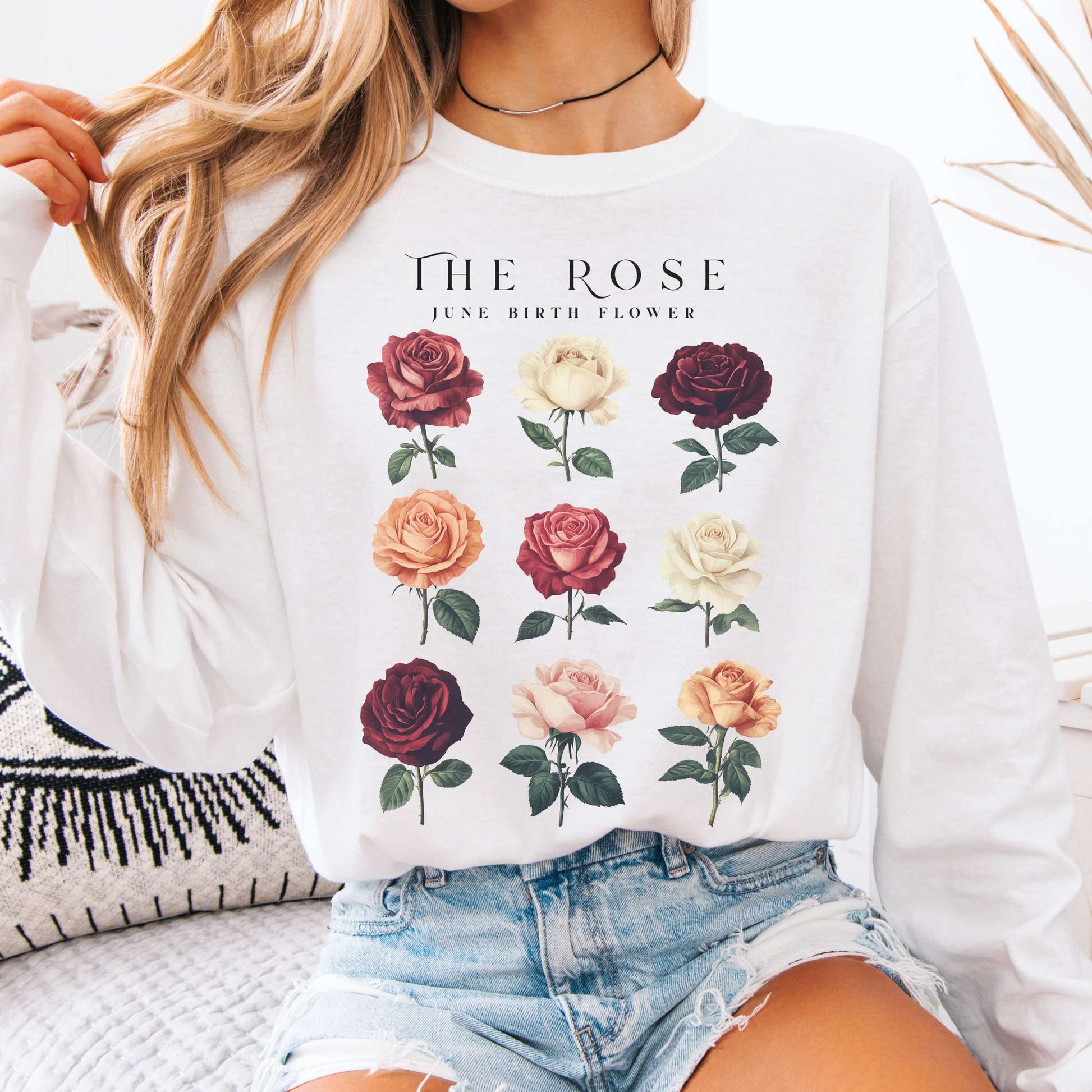 Long-sleeve White / S The Rose June Birth Month Flower Long Sleeve Shirt The Mystic Eden
