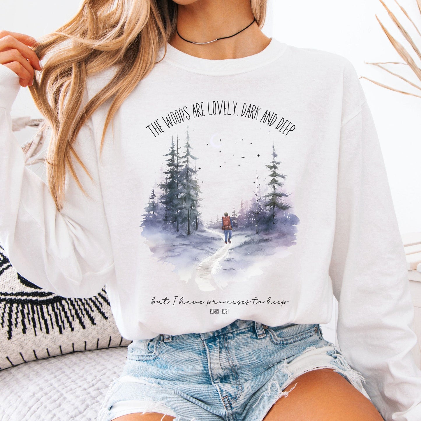 Long-sleeve White / S The Woods Are Lovely Dark And Deep Robert Frost Long Sleeve The Mystic Eden