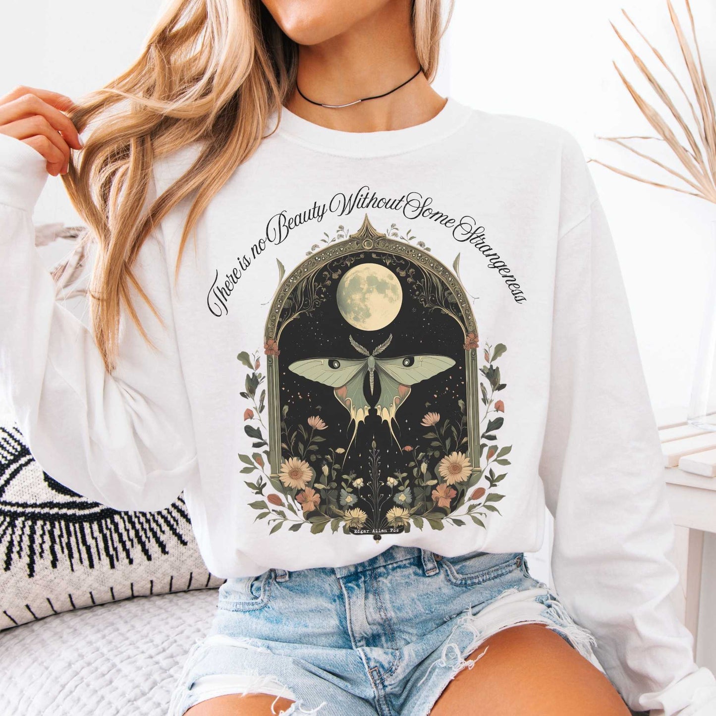 Long-sleeve White / S There is no Beauty Without Some Strangeness Poe Long Sleeved Shirt The Mystic Eden