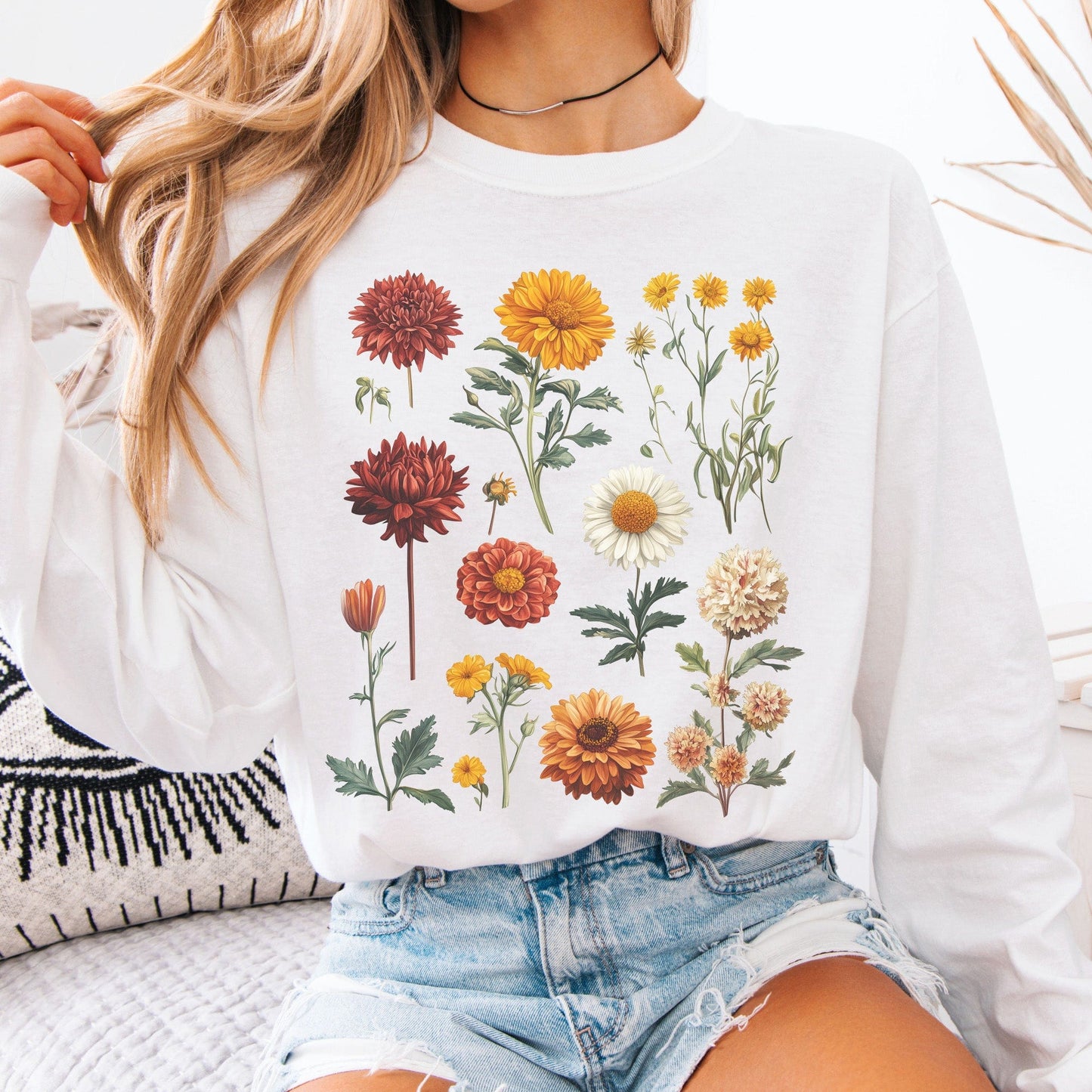 Long-sleeve White / S Vintage Botanical Floral Long Sleeve Shirt The Mystic Eden