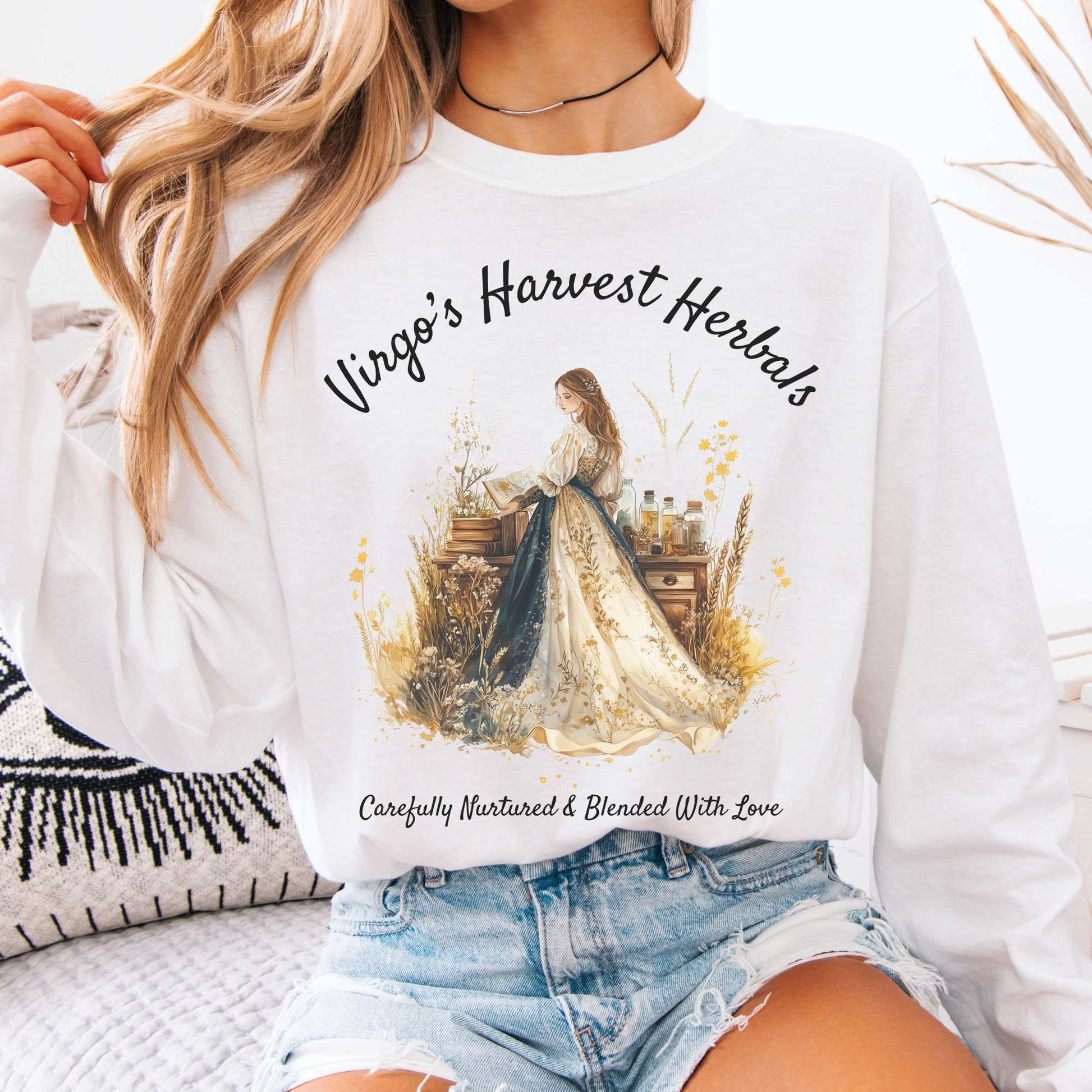 Long-sleeve White / S Virgo's Harvest Herbals Zodiac Long Sleeve Shirt The Mystic Eden