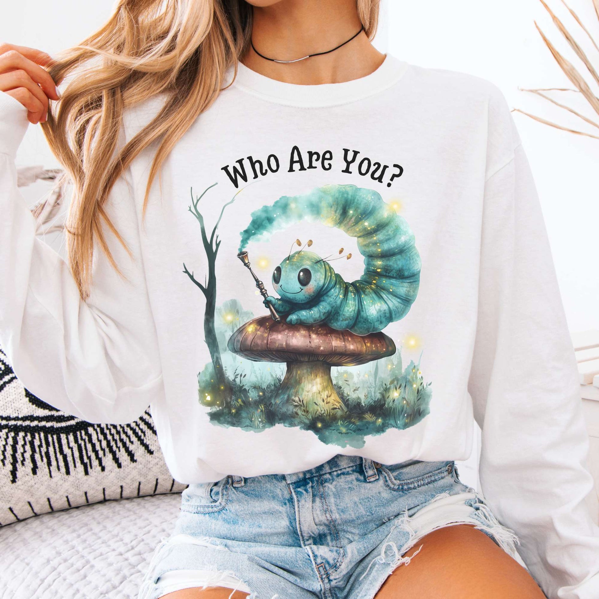 Long-sleeve White / S Who are you? Caterpillar Alice's Adventures in Wonderland Long Sleeve Shirt The Mystic Eden