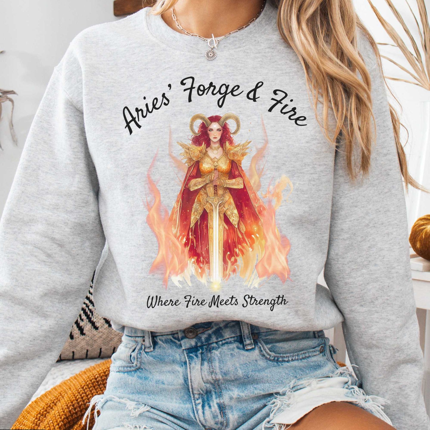 Sweatshirt Ash / S Aries Forge & Fire Zodiac Sweatshirt The Mystic Eden