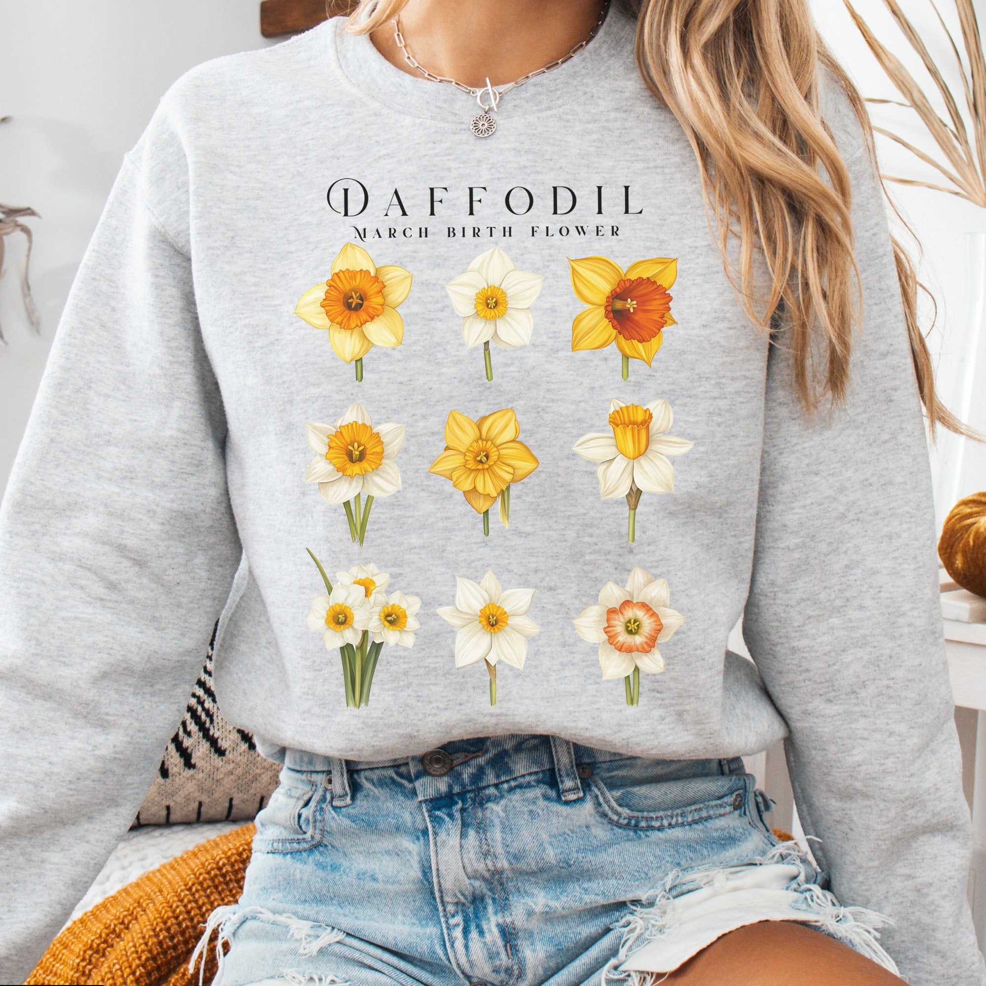 Sweatshirt Ash / S Daffodil March Birth Month Flower Sweatshirt The Mystic Eden