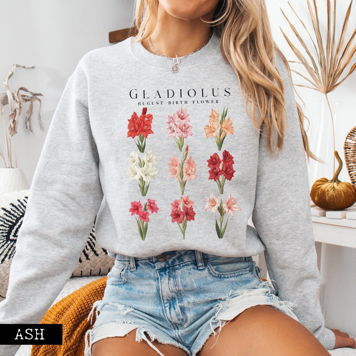 Sweatshirt Ash / S Gladiolus August Birth Month Flower Sweatshirt The Mystic Eden