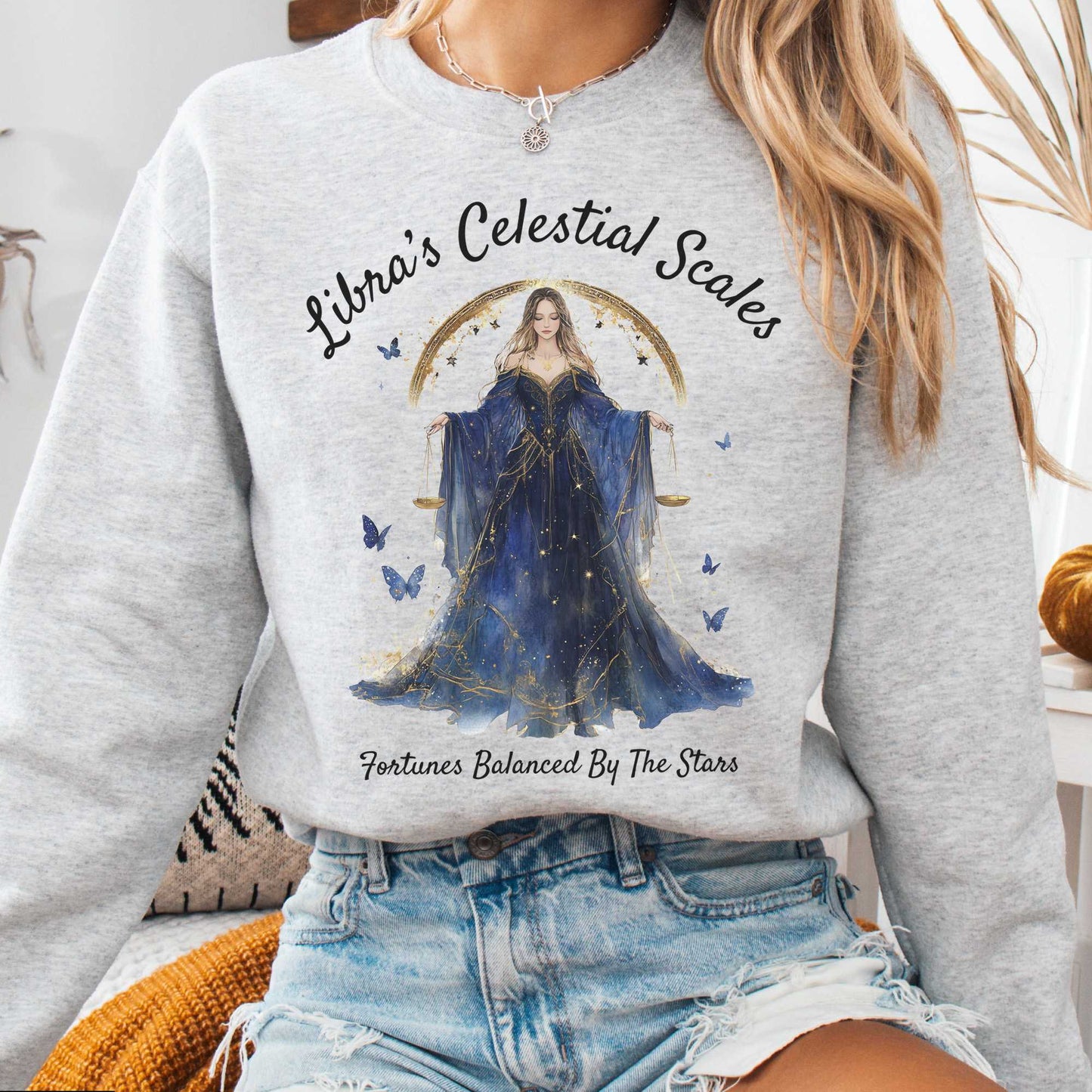 Sweatshirt Ash / S Libra's Celestial Scales Zodiac Sweatshirt The Mystic Eden