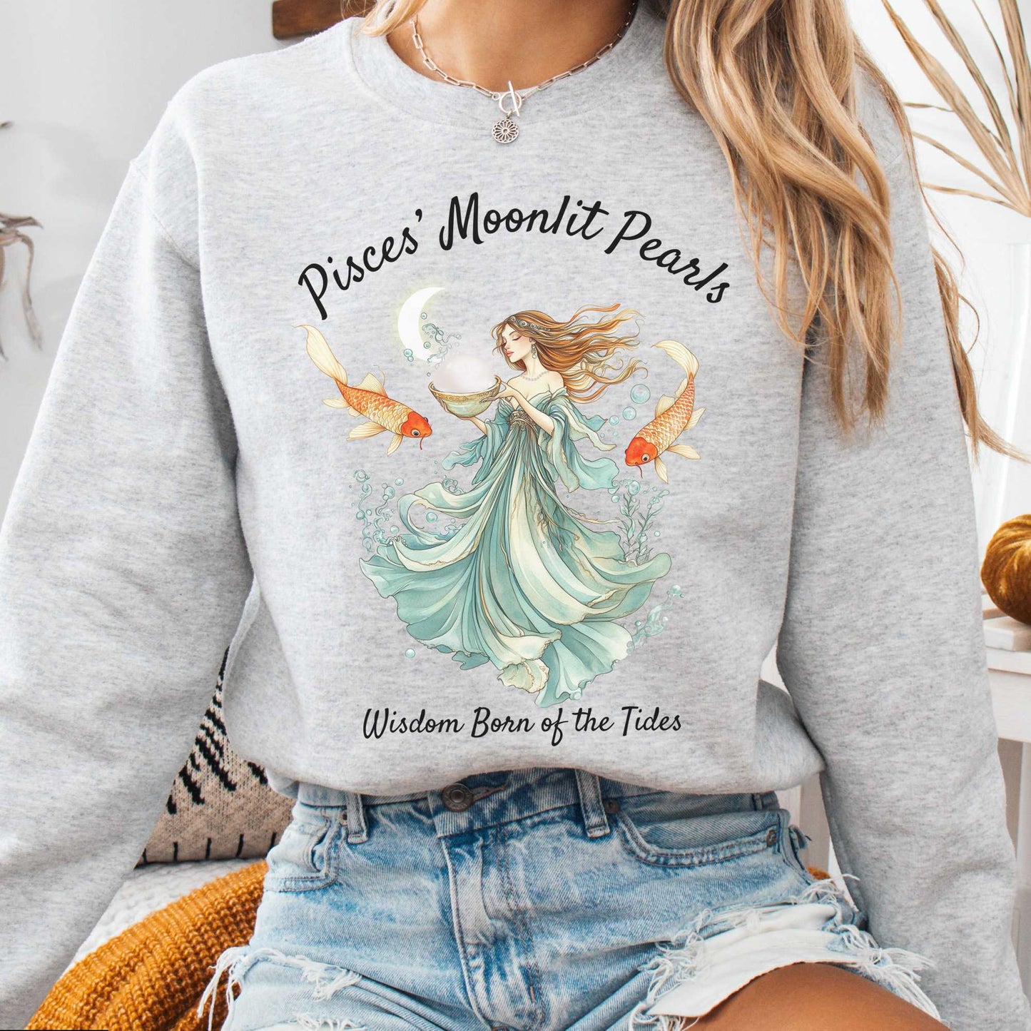 Sweatshirt Ash / S Pisces' Moonlit Pearls Zodiac Sweatshirt The Mystic Eden