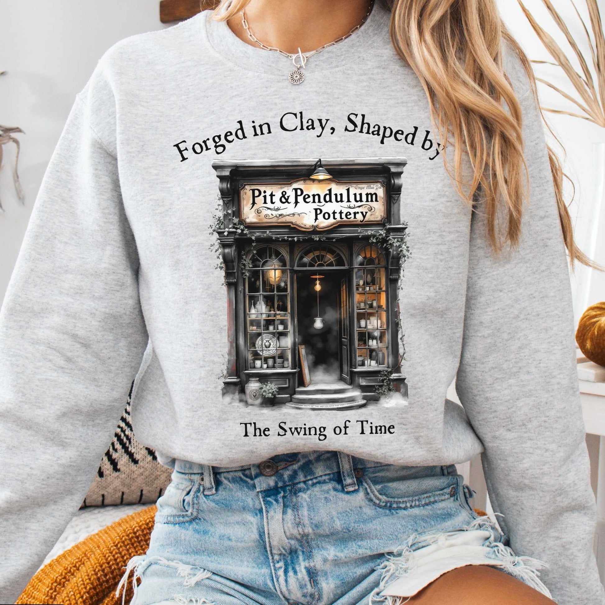 Sweatshirt Ash / S Pit & Pendulum Pottery Edgar Allan Poe Sweatshirt The Mystic Eden