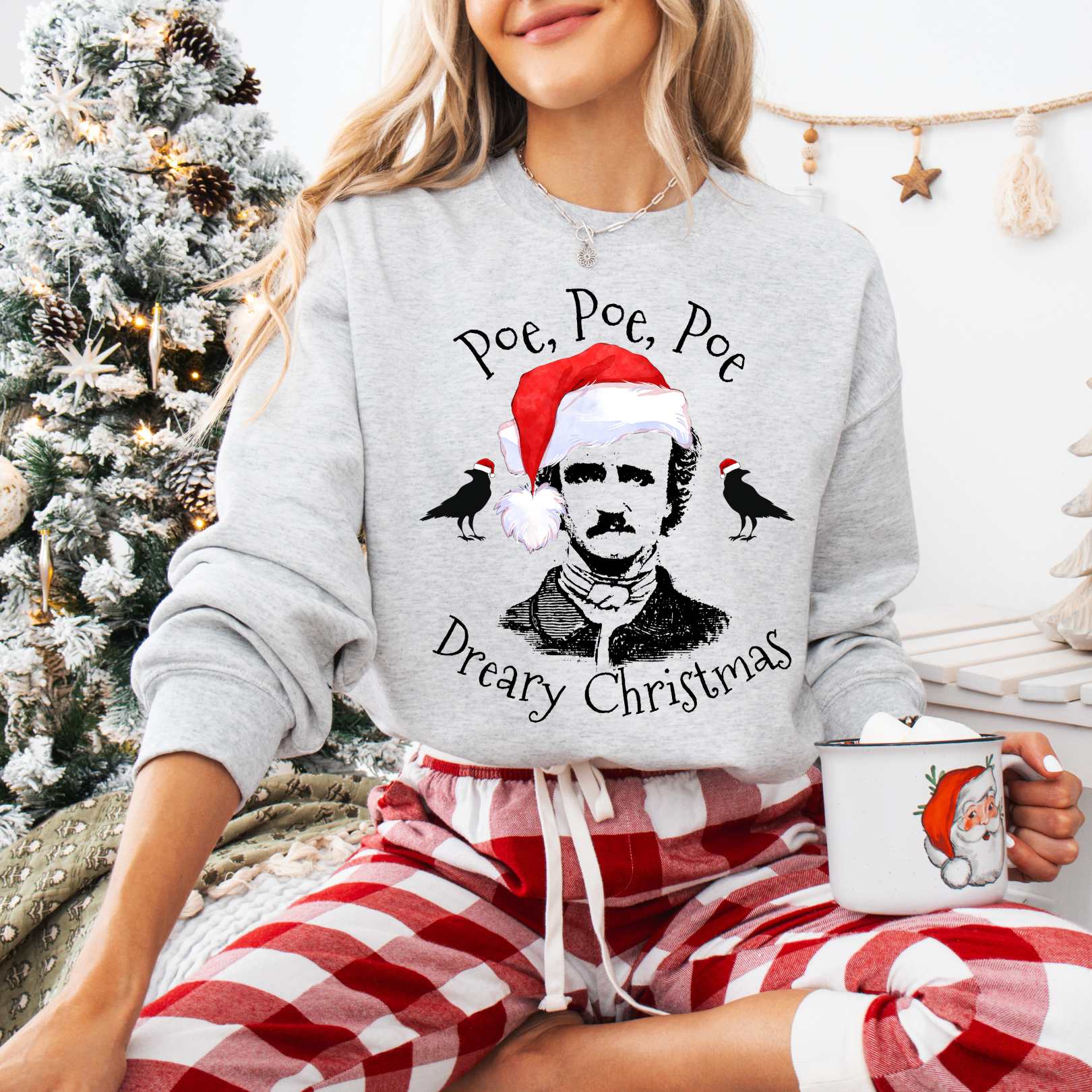 Sweatshirt Ash / S Poe, Poe, Poe - Dreary Christmas Sweatshirt The Mystic Eden