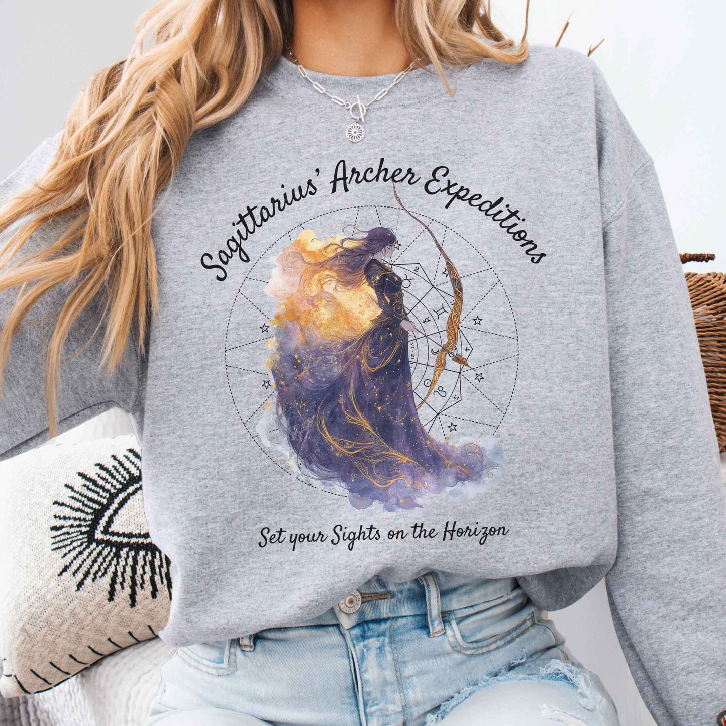 Sweatshirt Ash / S Sagittarius' Archer Expeditions Zodiac Sweatshirt The Mystic Eden