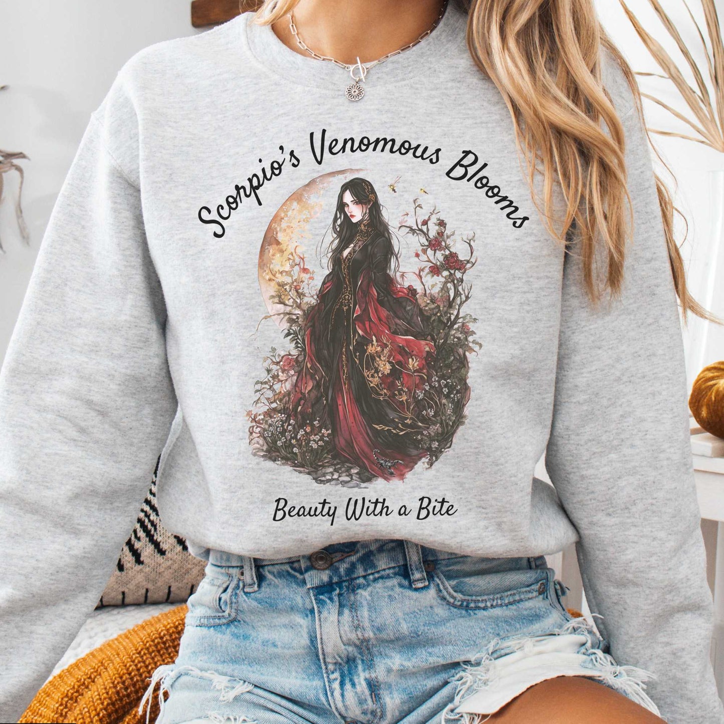 Sweatshirt Ash / S Scorpio's Venomous Blooms Zodiac Sweatshirt The Mystic Eden