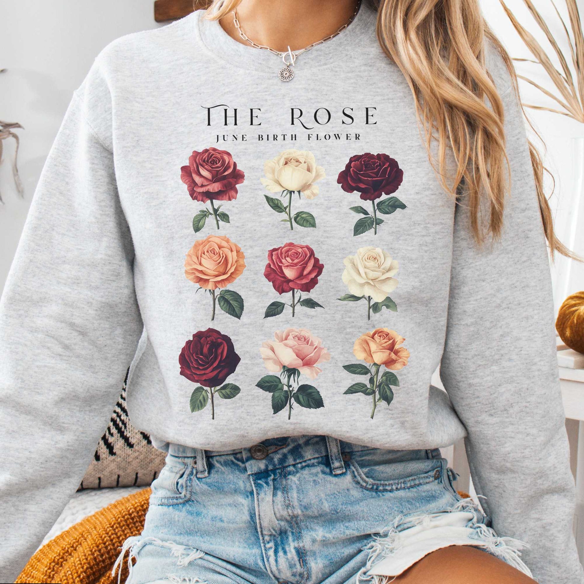 Sweatshirt Ash / S The Rose June Birth Month Flower Sweatshirt The Mystic Eden