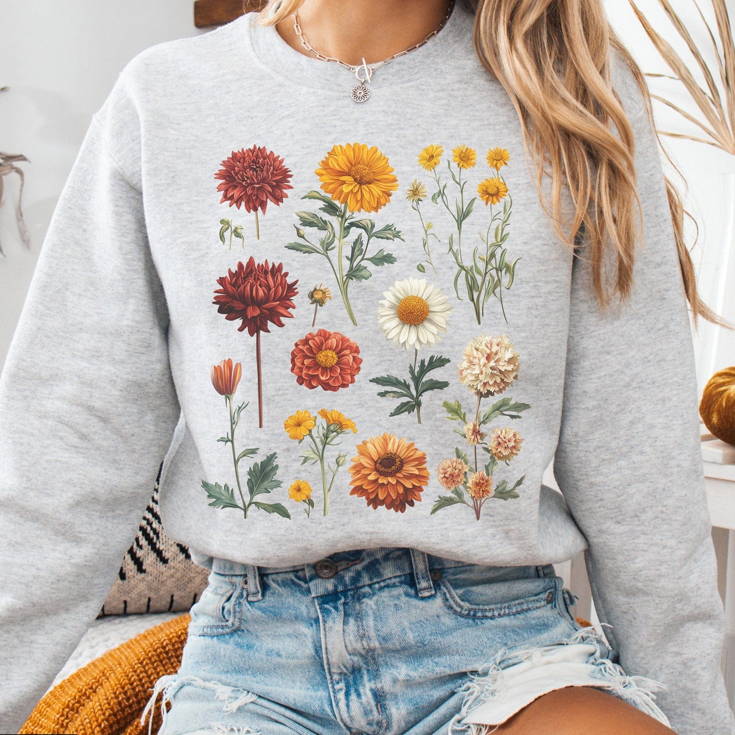 Sweatshirt Ash / S Vintage Botanical Floral Sweatshirt The Mystic Eden