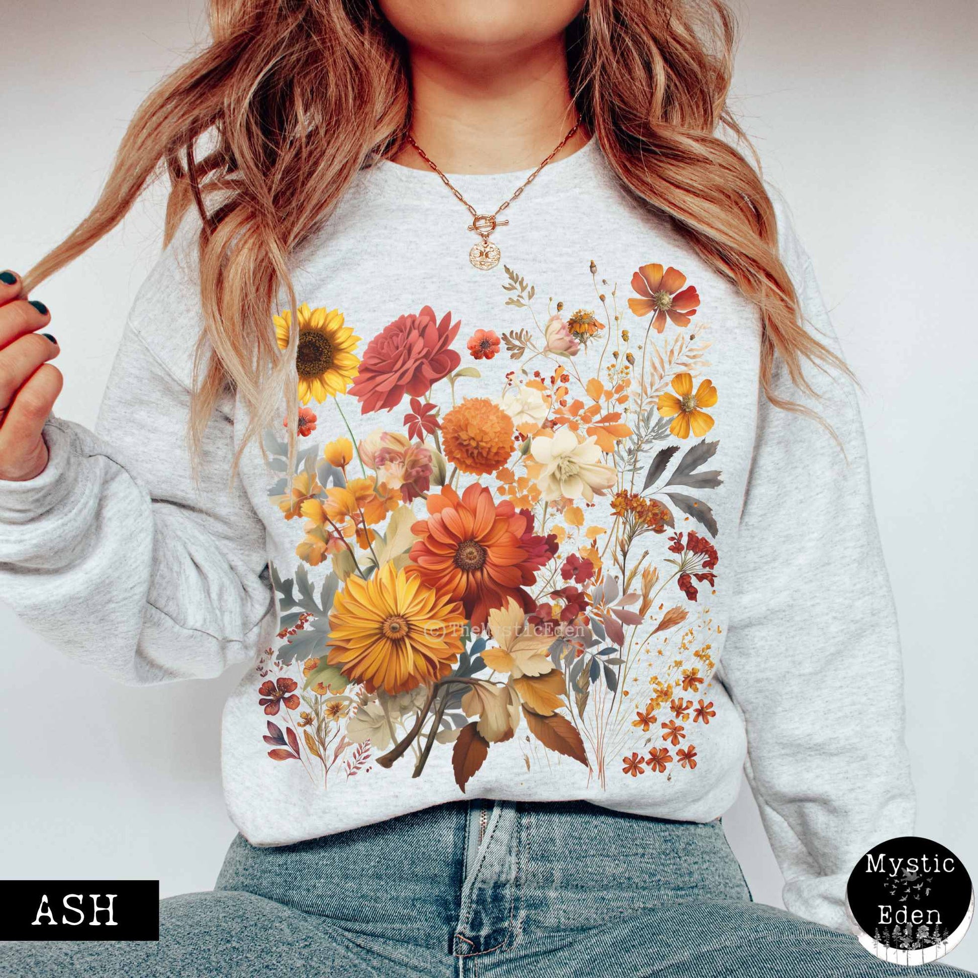 Sweatshirt Ash / S Vintage cottagecore fall aesthetic floral sweatshirt The Mystic Eden