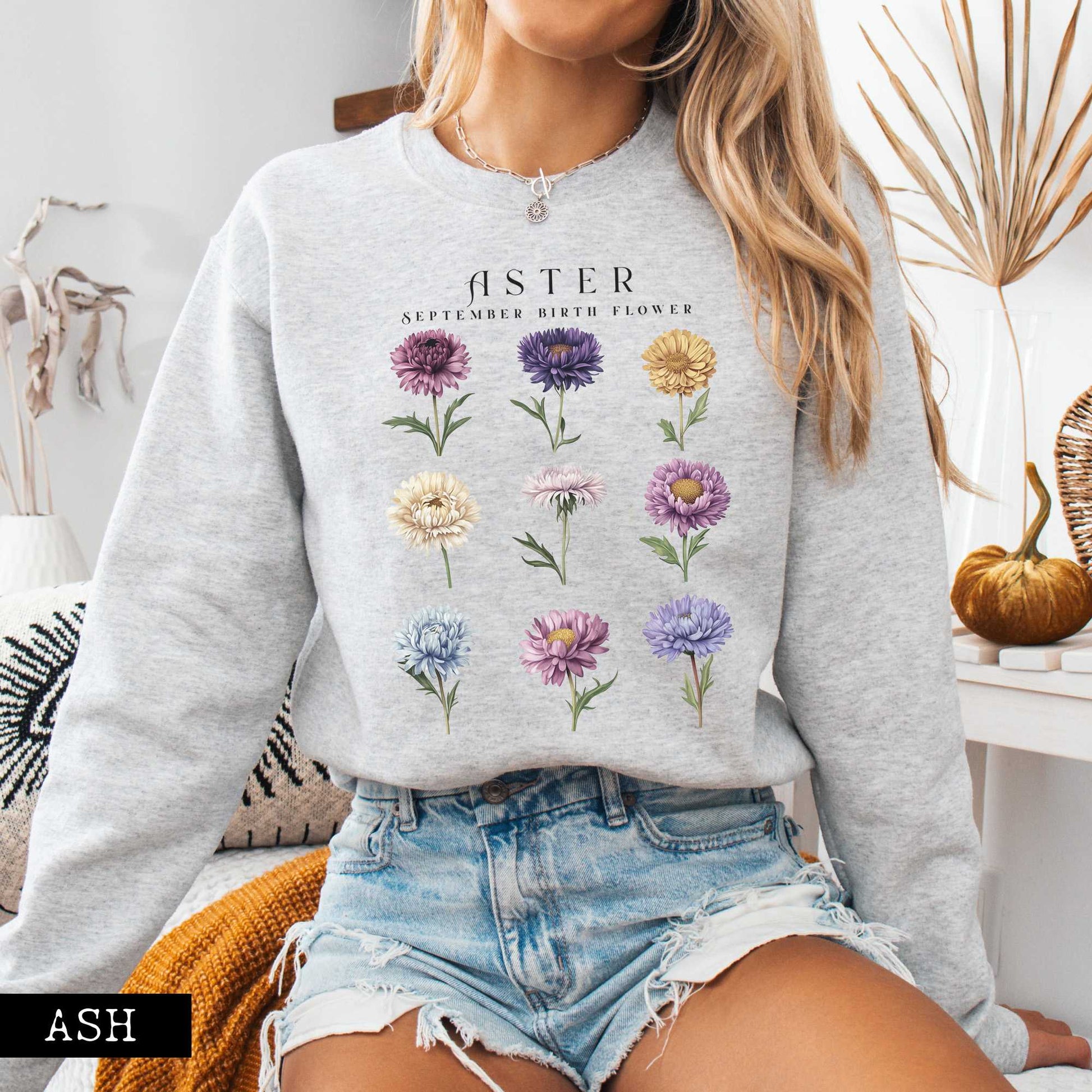 Sweatshirt Aster September Birth Month Flower Sweatshirt The Mystic Eden