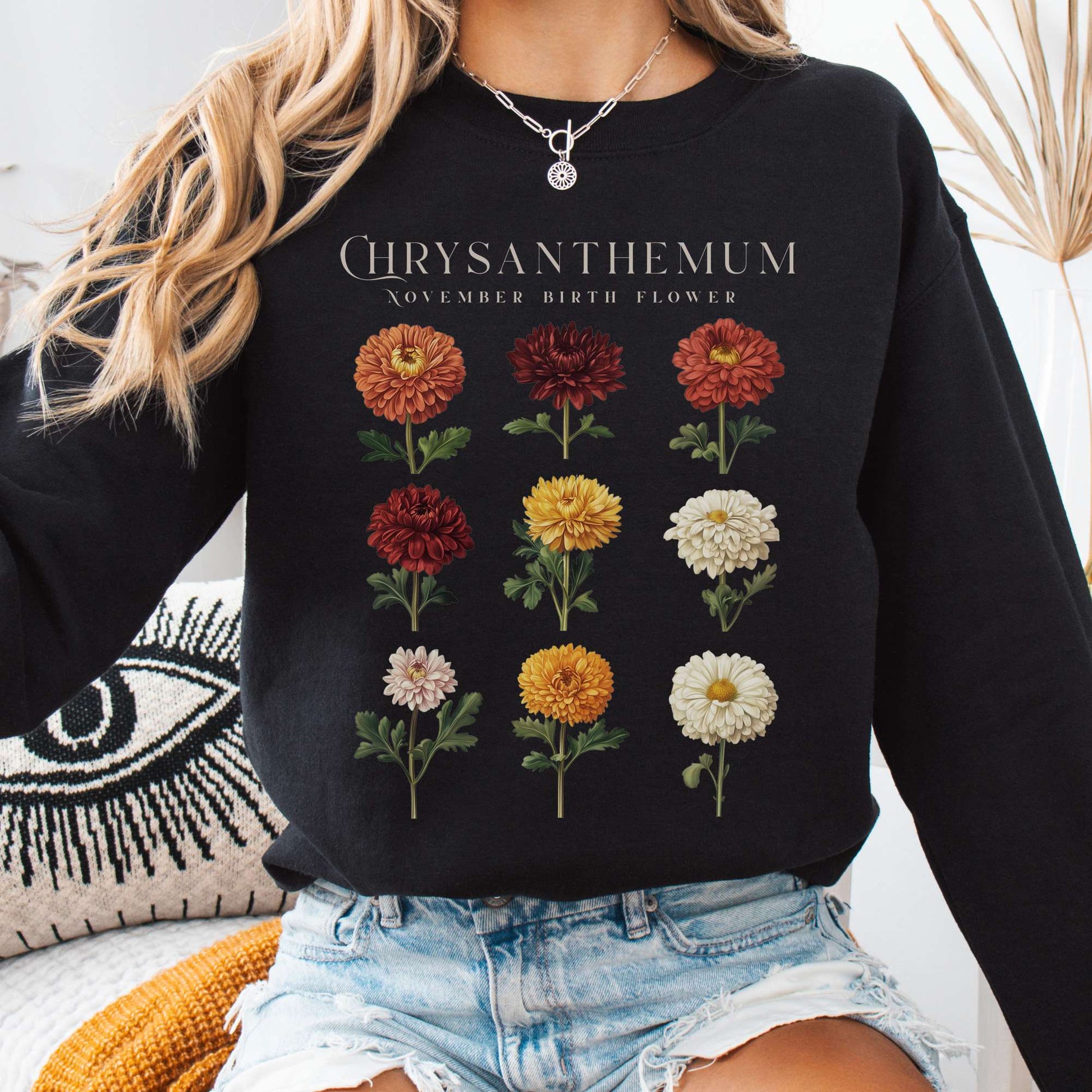 Sweatshirt Black / S Chrysanthemum November Birth Month Flower Sweatshirt The Mystic Eden